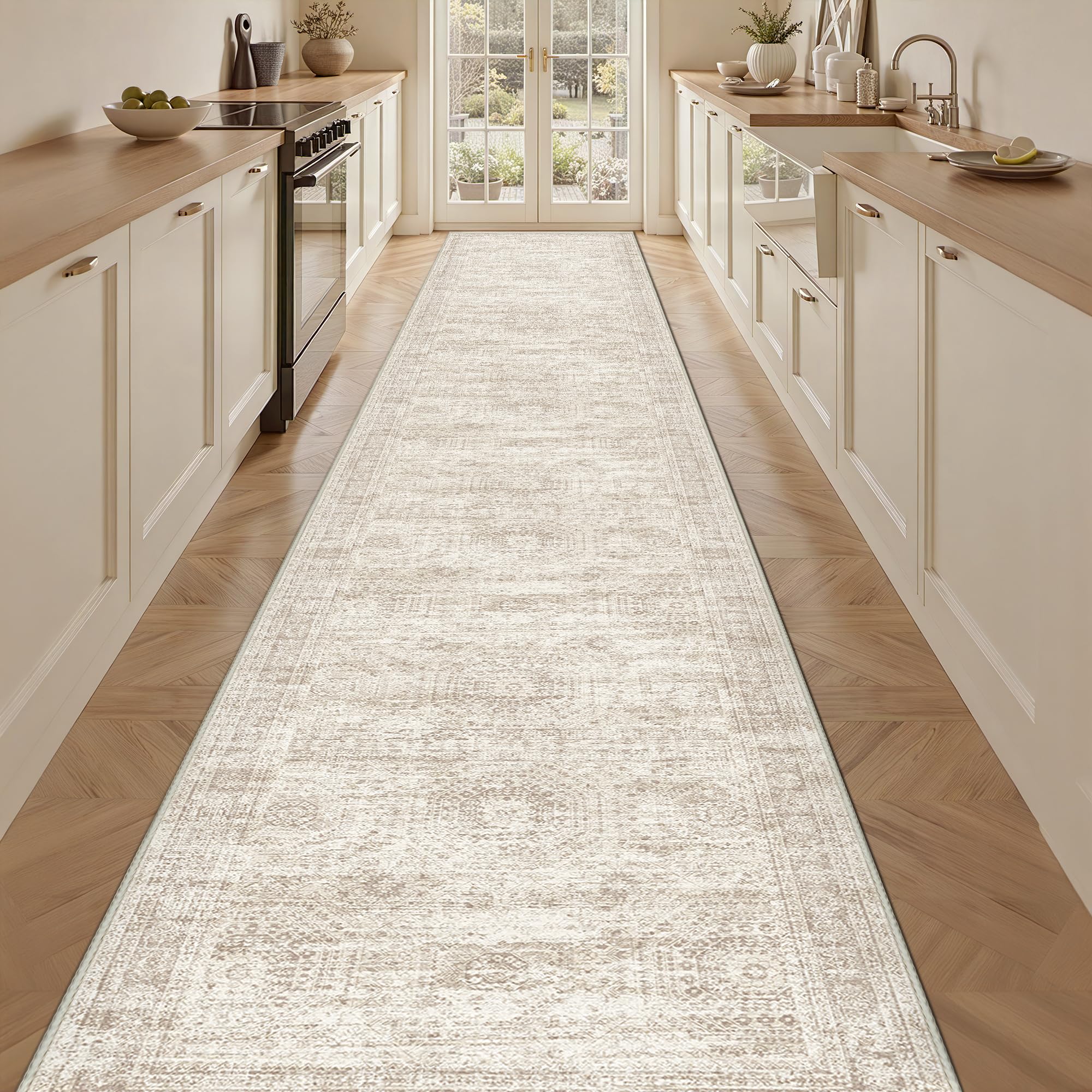 Restydon 3x16 Washable Runner Rug for Hallway, Non-Slip Long Hallway Runner for Entryway, Soft Vintage Kitchen Mats for Floor, Abstract Dining Room, Bedroom, Living Room Rugs(3'x16', Beige/Ivory) โ image 1