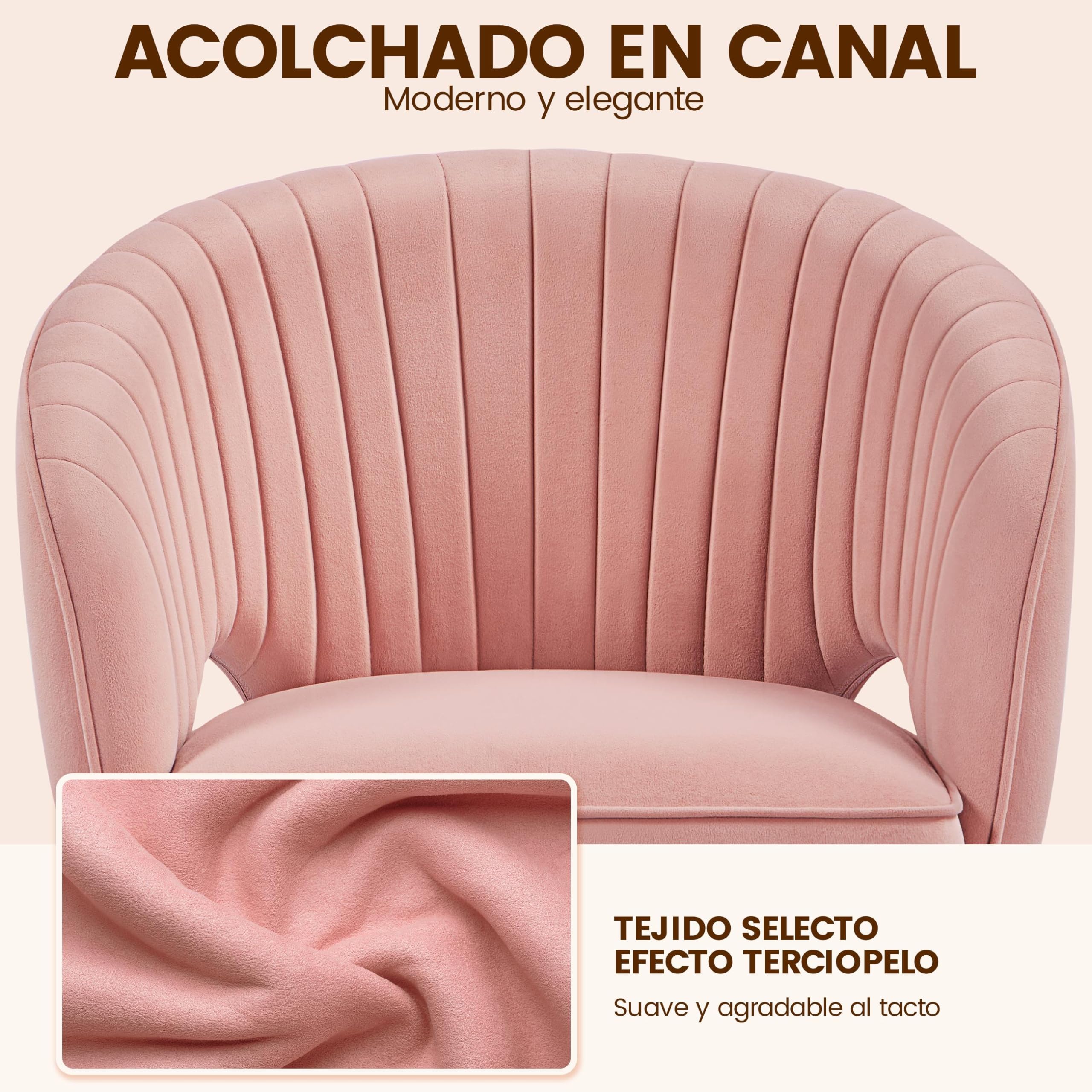 Yaheetech Silla de Oficina Silla de Terciopelo con Rudas Giratorias de 360° con Función de Inclinación Sillon para Trabajo Silla Altura Ajustable Tapizada de Terciopelo Rosa