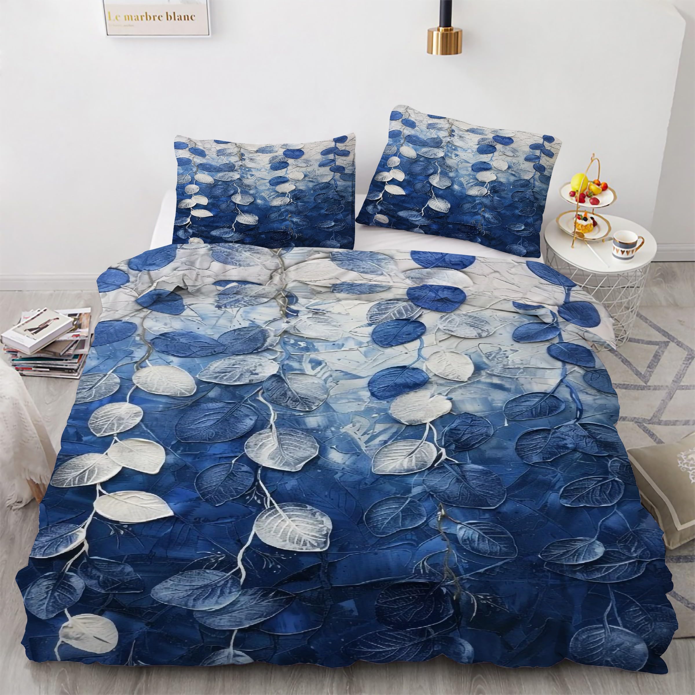 Ensemble de literie 3 pièces bleu pour une chambre style nature zen