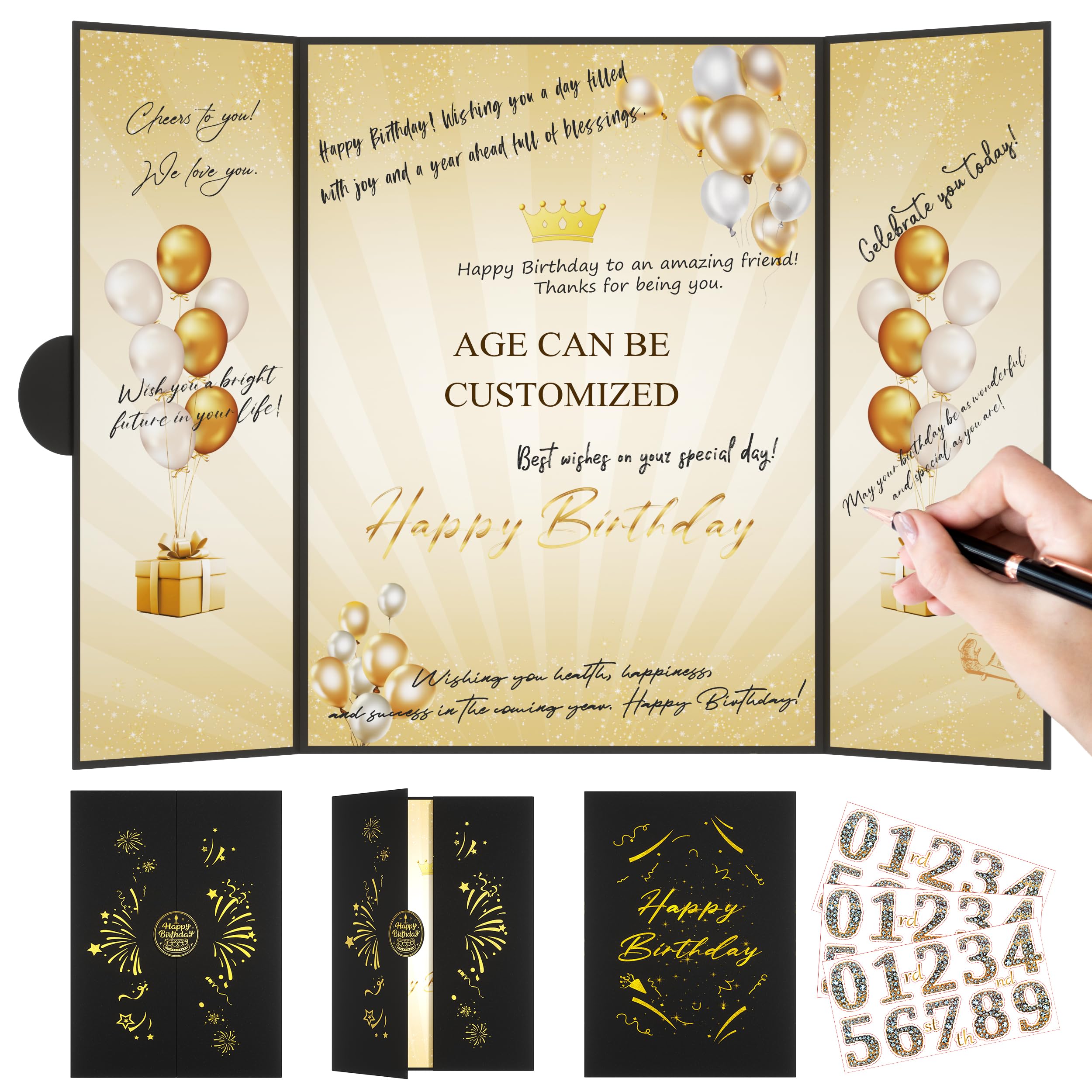 Pranski Black Gold 1st-99th Happy Birthday Party Decorations 18