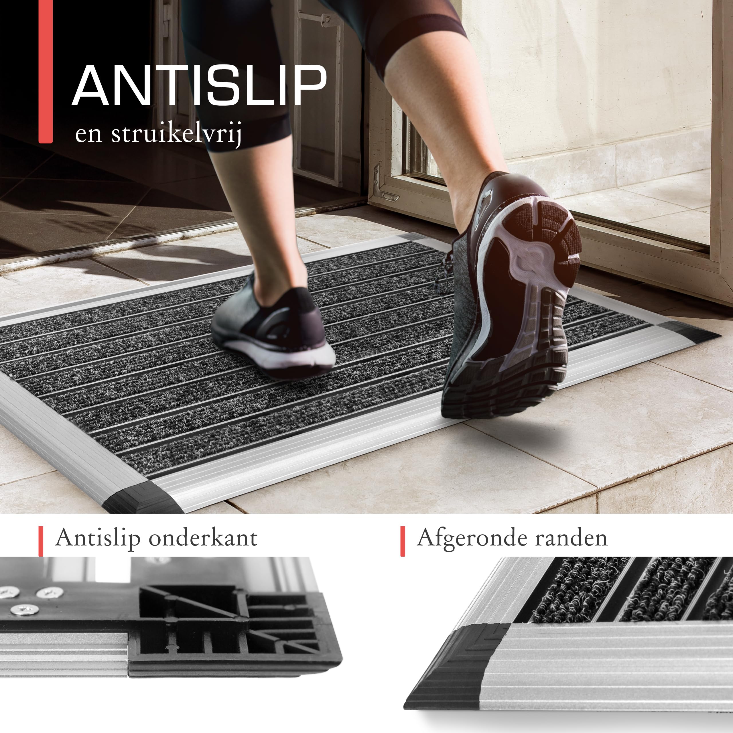 bomoe Aluminium Deurmat 50x80 cm – Vloermat Antislip Roestvrij Weerbestendig Deurmat Voordeur Schuifdeur Ingang Kantoor – Schoonloopmat Buiten Binnen – Voetmat Blauw Grijs Metallic AluGant