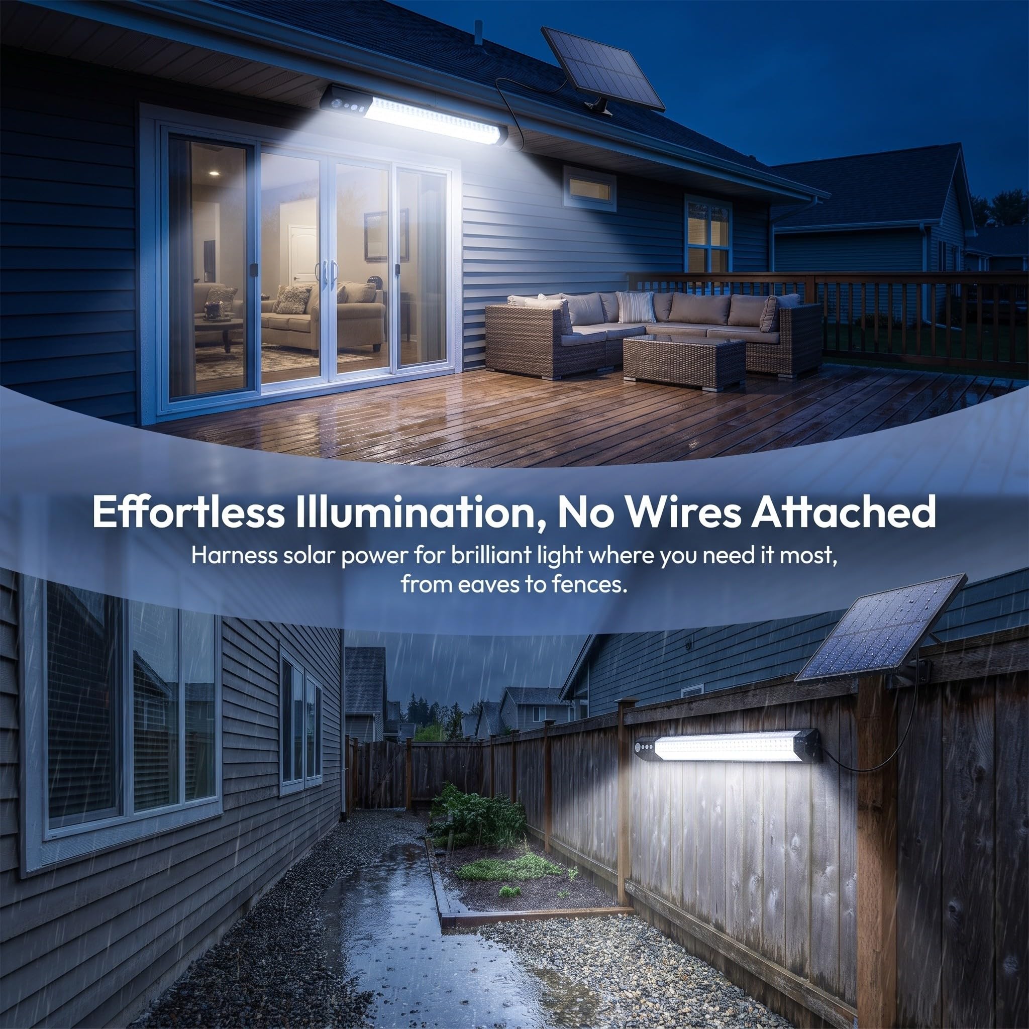 Artibetter Lampada da parete solare a LED per esterni - Lampada da parete lunga con sensore di movimento - Illuminazione impermeabile per giardino e corridoio, ideale per cortili, ingressi e tettoie.
