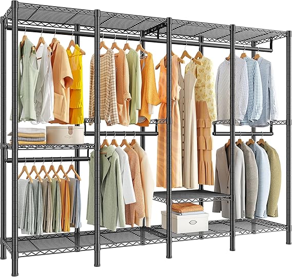Raybee Heavy Duty Clothes Rack for Hanging Clothes,Clothing Rack with Shelves, Adjustable,76" W x 77" H x 18" D,Max Load 1150lbs,Black