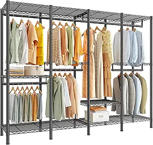 Raybee Heavy Duty Clothes Rack for Hanging Clothes,Clothing Rack with Shelves, Adjustable,76" W x 77" H x 18" D,Max Load 1150lbs,Black