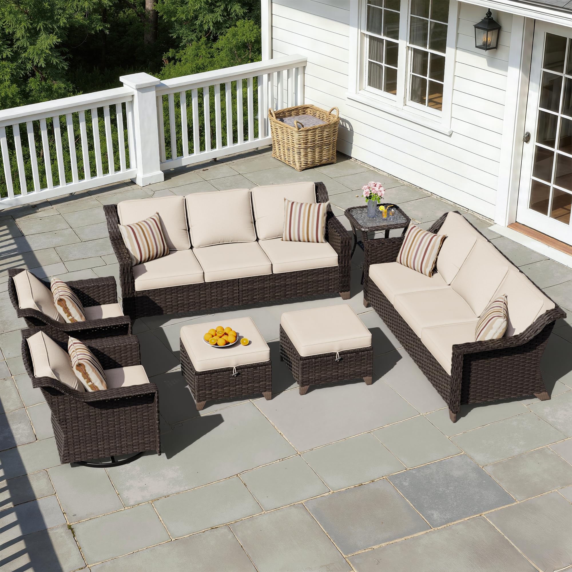 7 Piece Patio Furniture Set, Wicker Outdoor Conversation Set