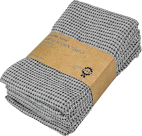 Miniatura 6 de Chardin home Juego de 4 paños de cocina de algodón reciclado, varios tejidos, negro-blanco, 18 x 28 pulgadas, paños de cocina y platos,