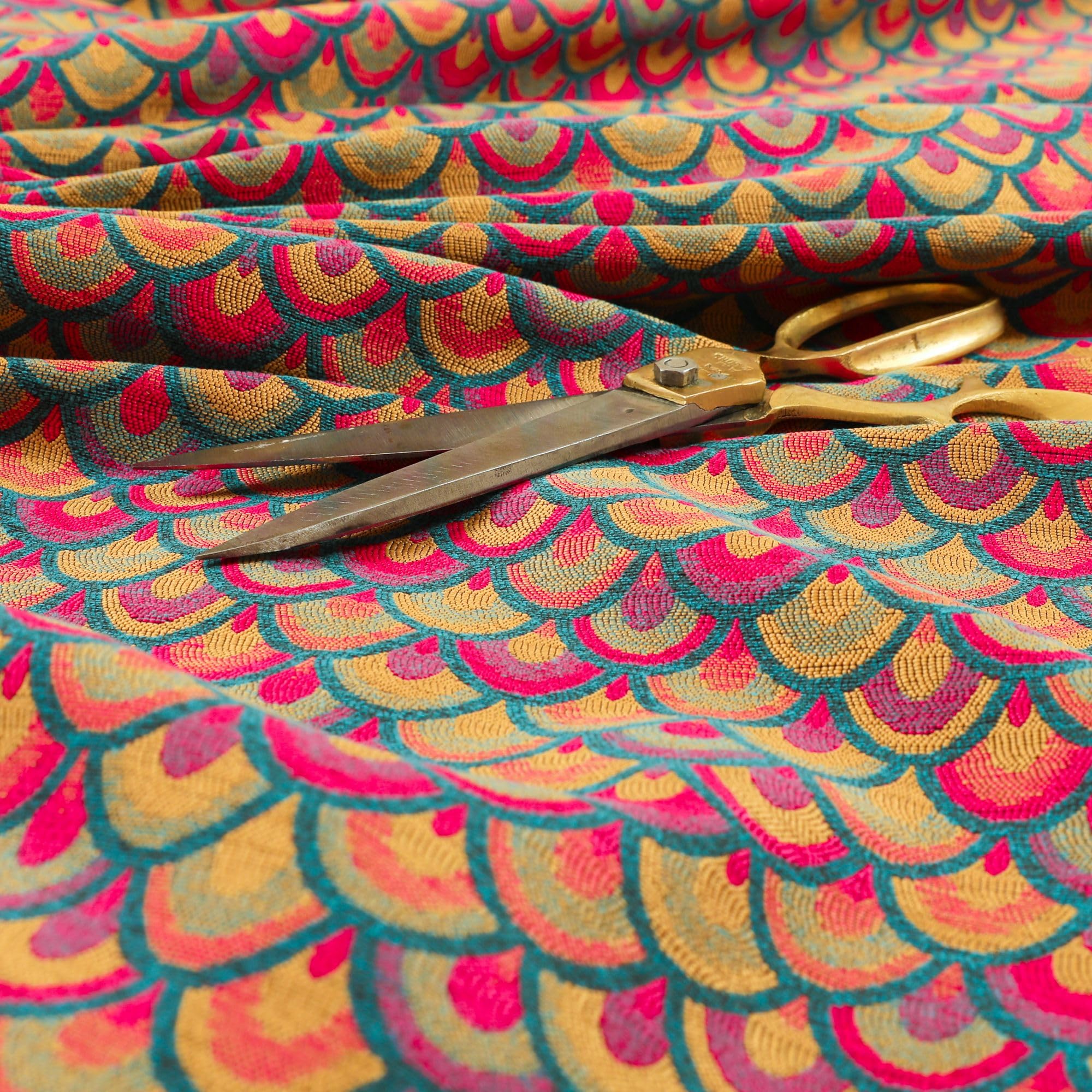 Redbrick Mill Fabrics Lightweight Medallion Peacock Pattern Pink Red Teal Upholstery Furnishing Fabric, 135cm Width (Per Metre)