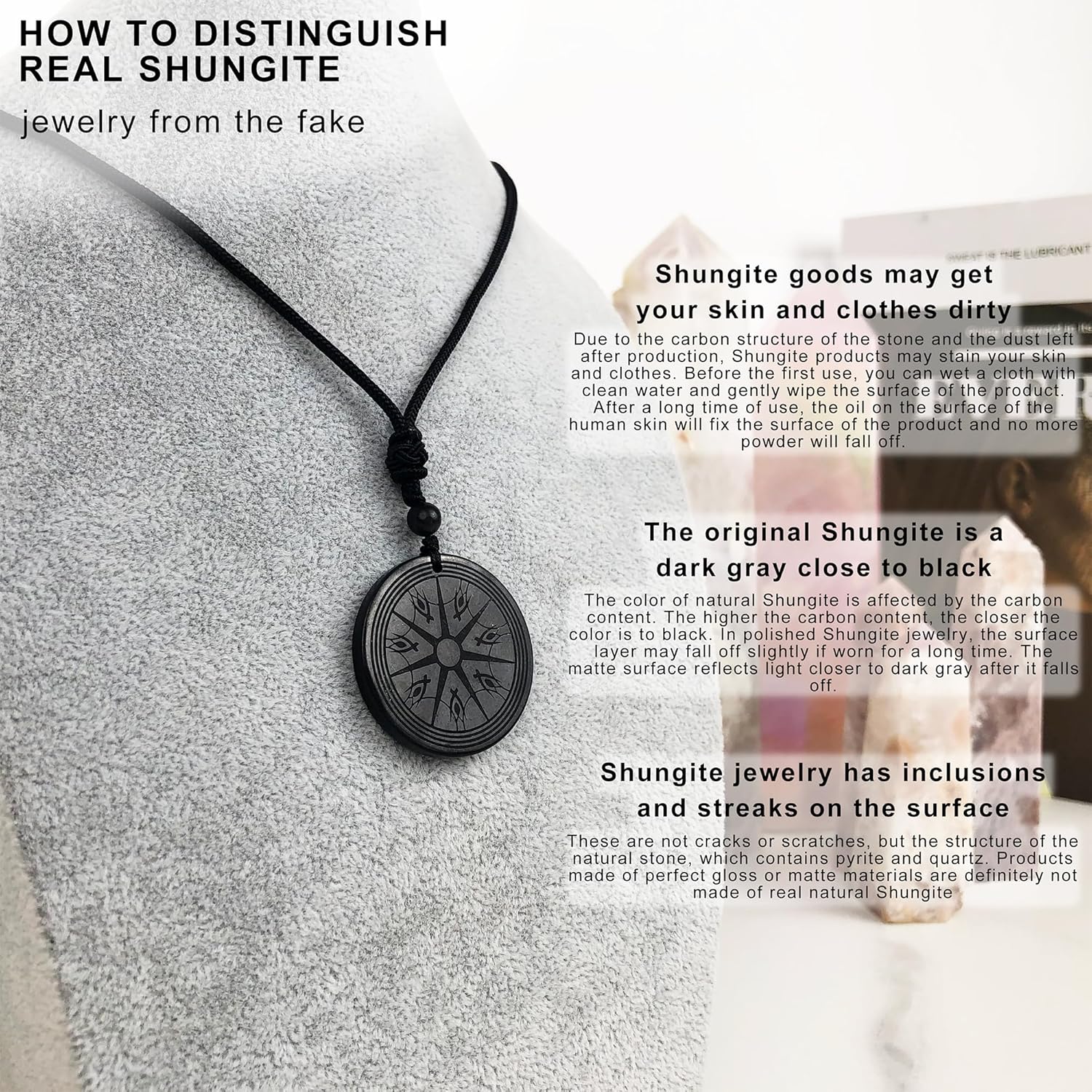 Shungite Pendant Natural Shungite Stone Necklace for Personal Protection, Meditation & Crystal Healing, Sacred Geometry Design, - Image 5