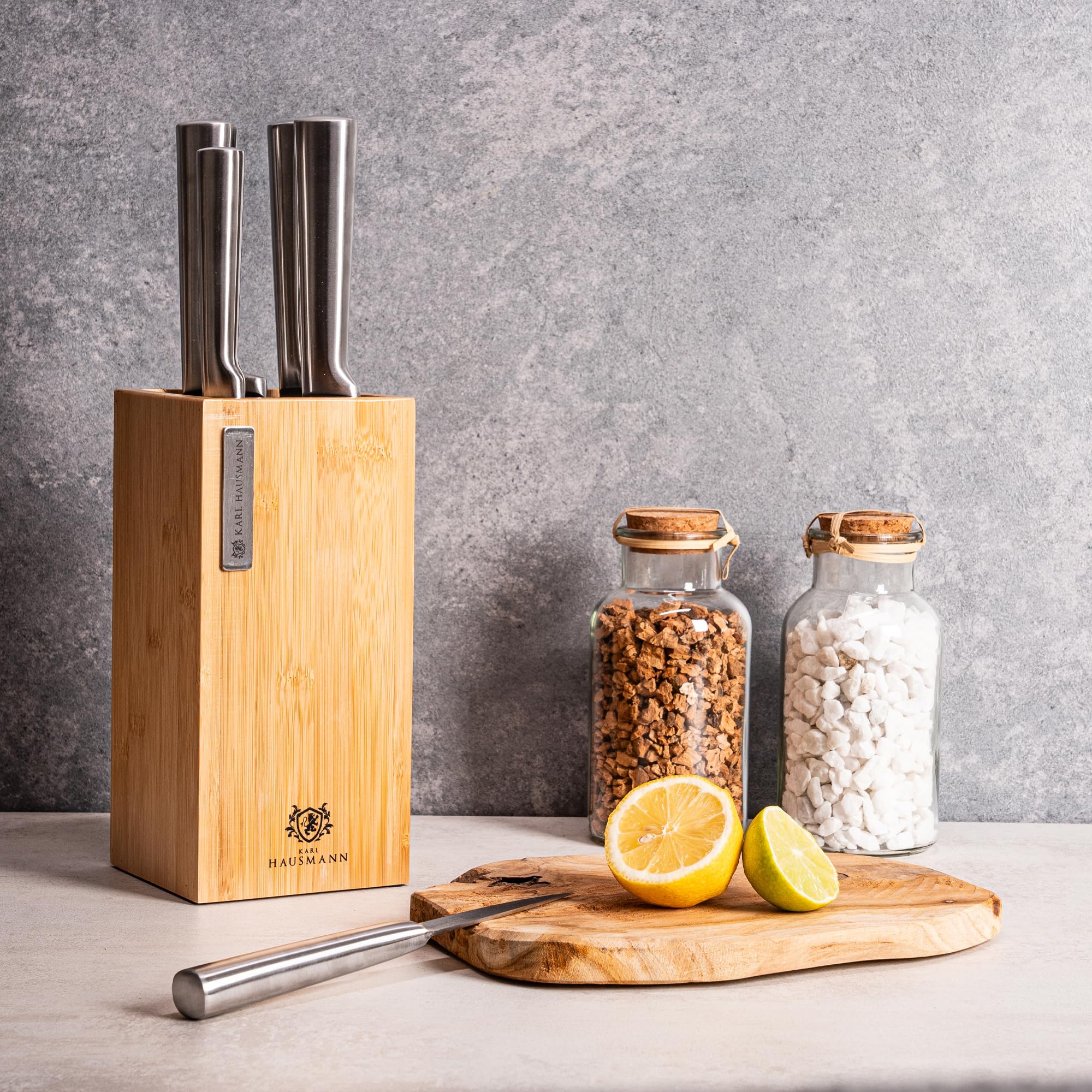 KARL HAUSMANN Messerblock ohne Messer aus Bambus - 23x10,8x10,8cm - Schmal  Messerhalter mit flexiblem Borsteneinsatz - Kchen Unbestckte Messerblcke  Holz fr alle Messerarten : Amazon.de: Kche, Haushalt & Wohnen