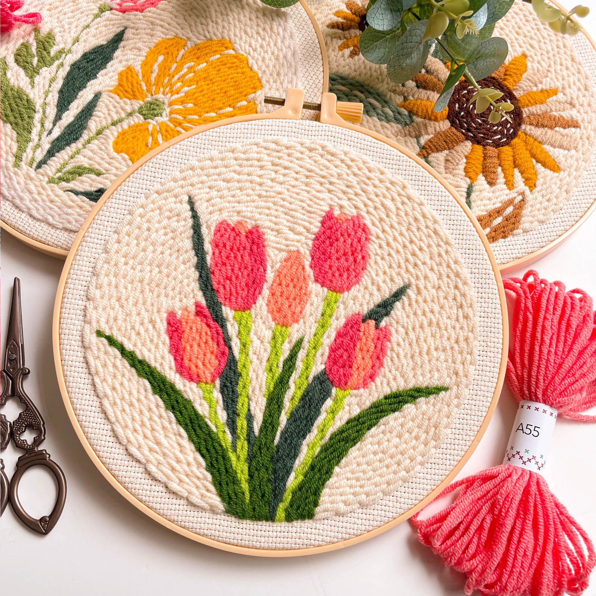 Beginner Punch Needle Kit - Tulip Floral Art -8 Beginner Punch Needle Kit - Tulip Floral Art -8