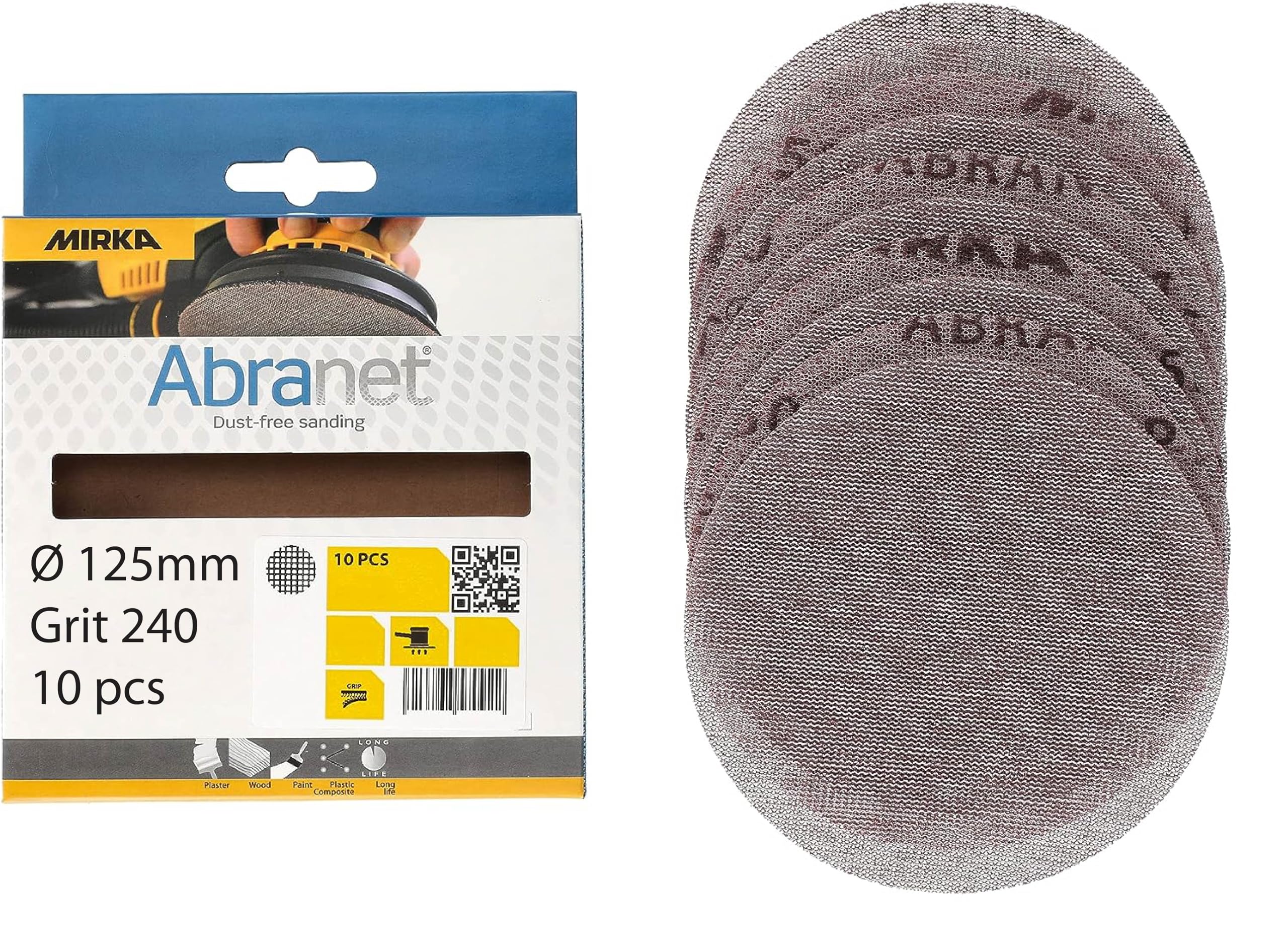 Mirka Abranet net sanding discs Ø 125 mm Hook & loop/Grit P240 / 10 pcs/for sanding wood, filler, varnish, plastics / AE232F1025