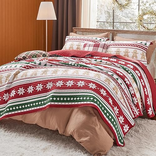 Miniatura 7 de Bedsure Juego de edredón a rayas tamaño Queen, juego de ropa de cama reversible color aguamarina, colcha ligera de 3 piezas, juego de edredón de