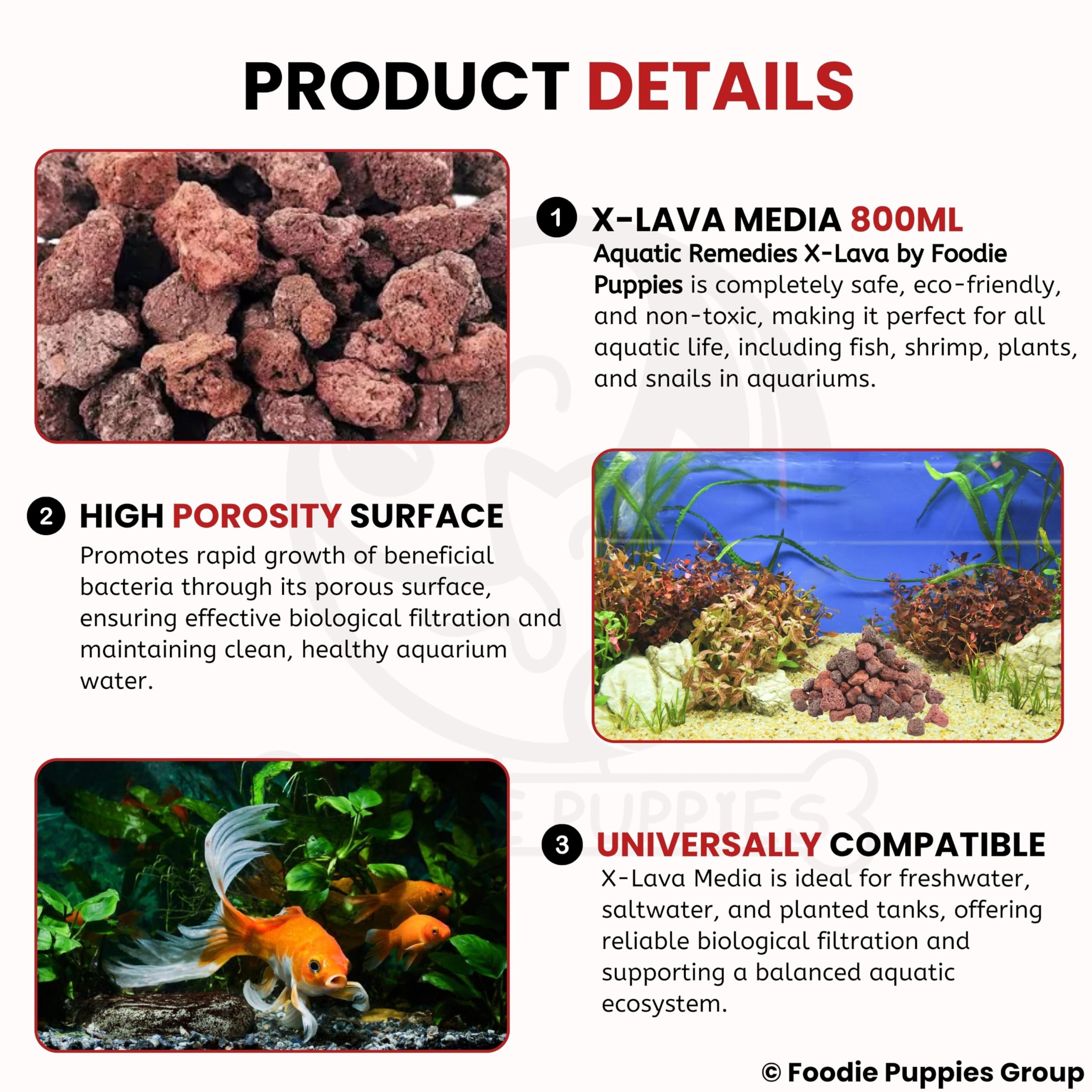 Foodie Puppies Aquatic Remedies X-Lava 100% Natural Filter Media for Fresh Water & Salt Water Aquarium, 800ml (Pack of 2) 2
