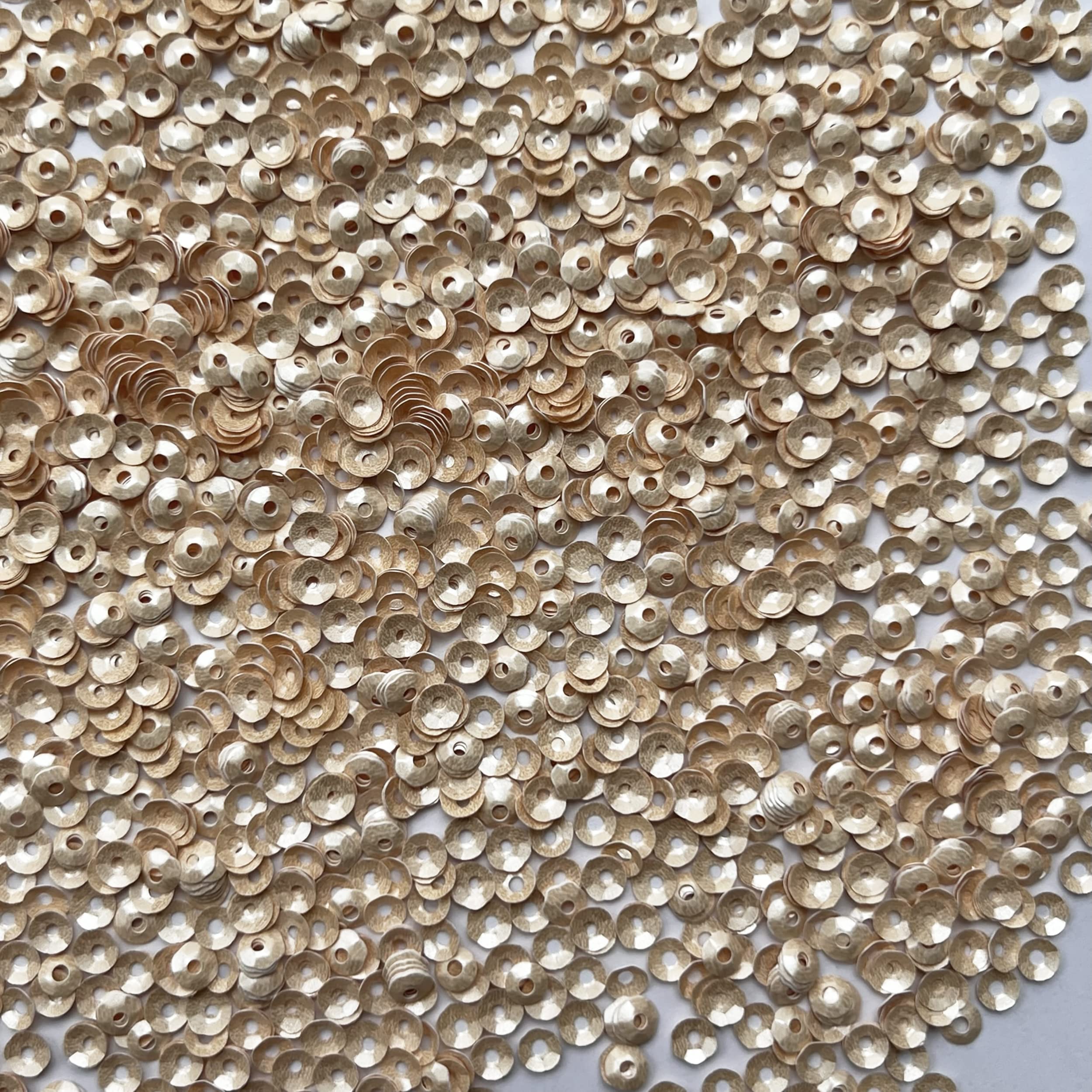 4mm Cup Sequins Champagne Ivory Beige Opaque Satin Pearl Made in USA