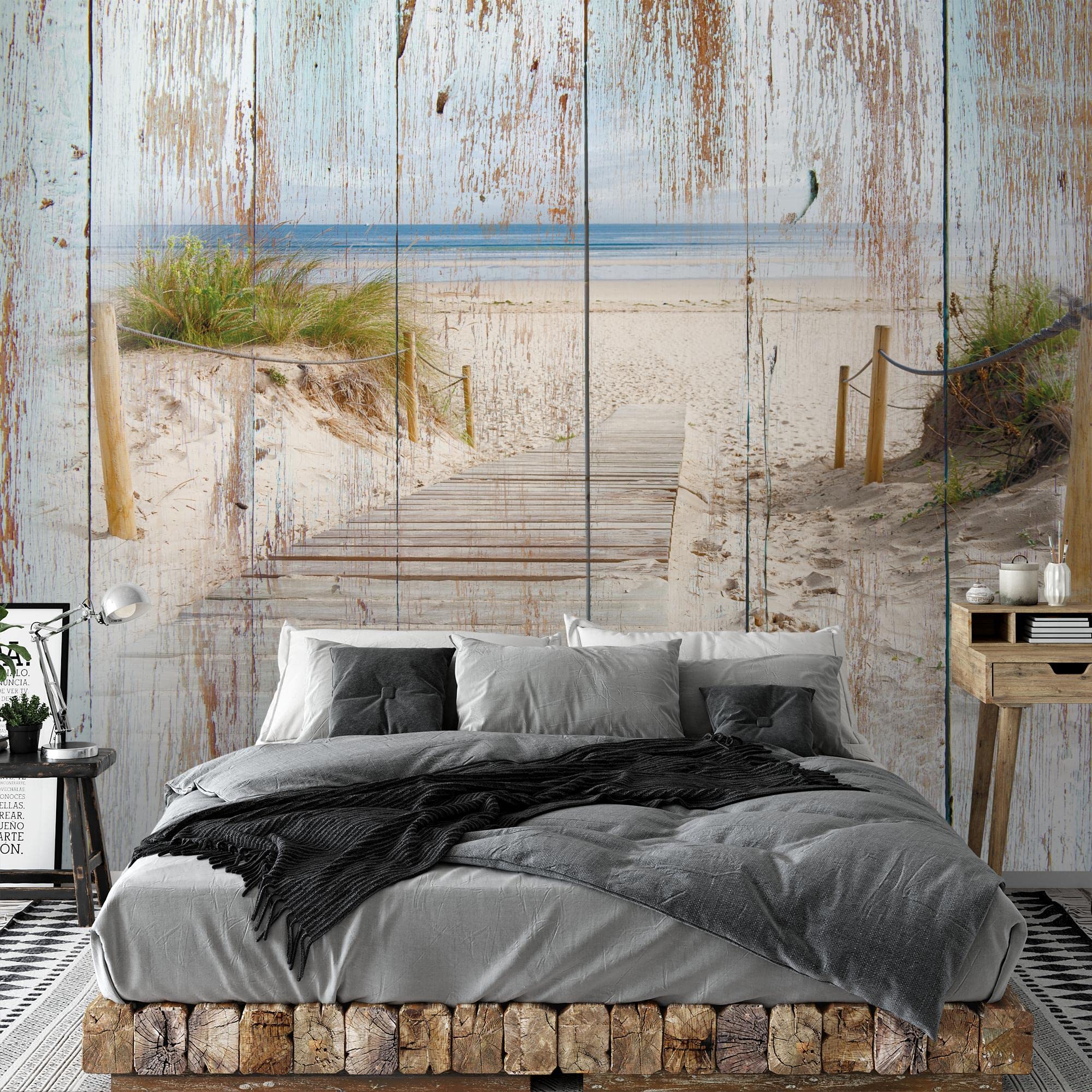 Behang - Fotobehang Stenen trap bij het zeewater, Ibiza - Breedte 360 cm x hoogte 240 cm