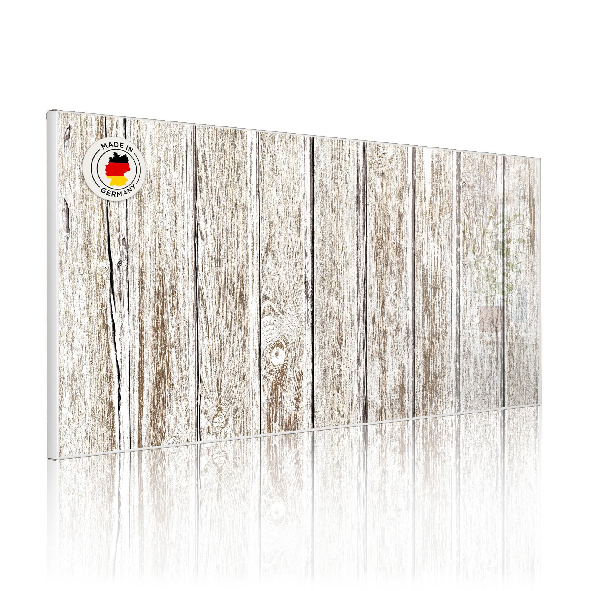 banjado Magnettafel Metall 78 x 37cm - beschreibbare Magnettafel - Metall Pinnwand als Memoboard - Magnetwand Küche, Büro, Kinderzimmer Weiß inkl. 4 Magnete & Montageset - Motiv Weißes Holz