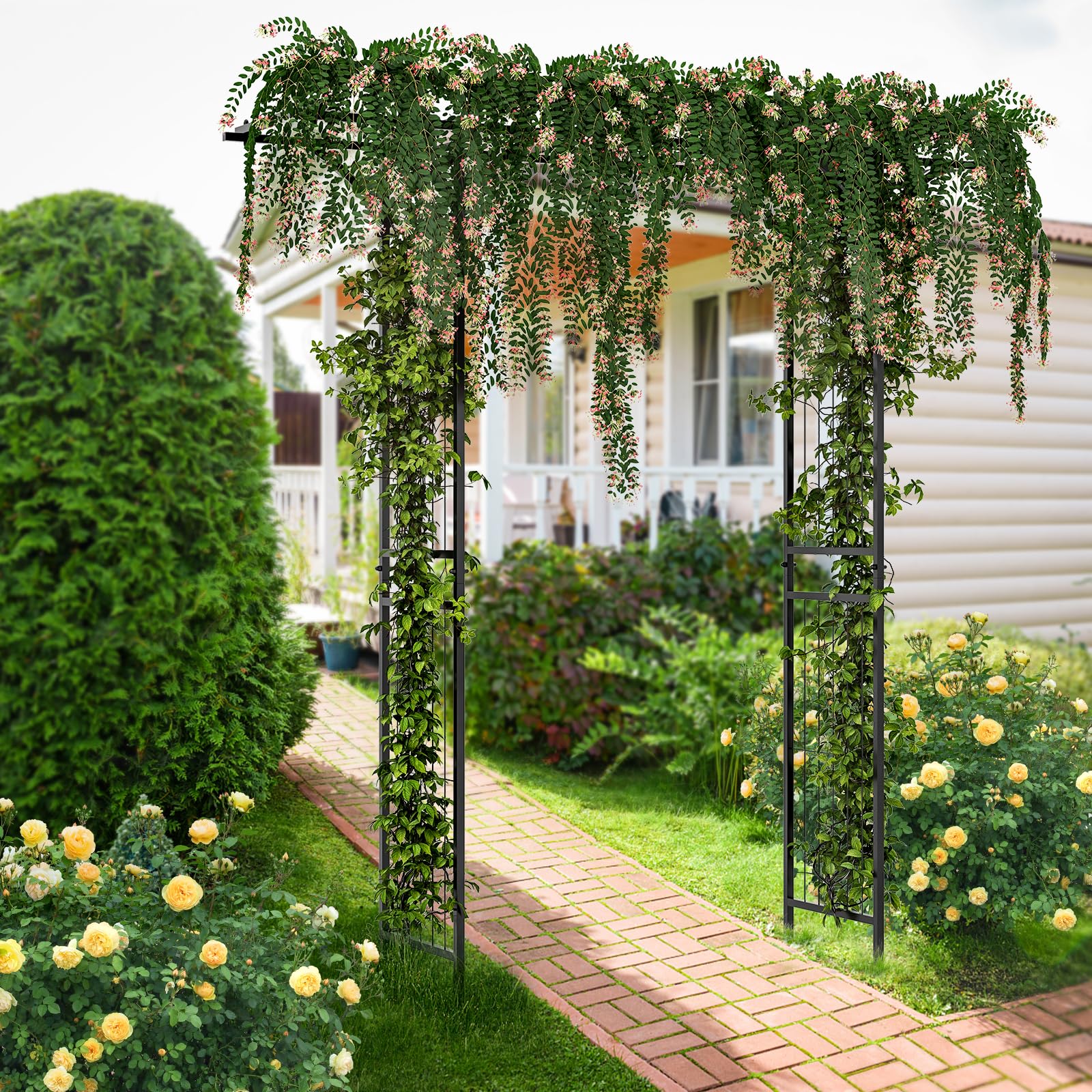COSTWAY Rosenbogen Metall, Gartenbogen für Kletterpflanzen, Torbogen Garten, Rosengitter Rankhilfe, Rankgitter Rosenspalier, Rankbogen für Hinterhof Veranda Hochzeit Partys, 200x52x206cm, Schwarz