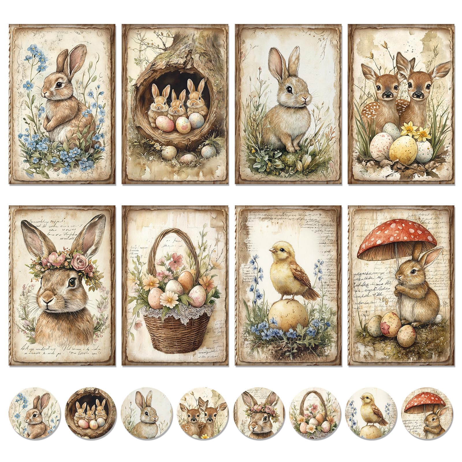 Whaline 32 Pack Easter Greeting Cards with Envelopes Stickers Vintage Rabbit Bunny Egg Floral Blank Note Cards for Spring Invitation, 4 x 6 Inch