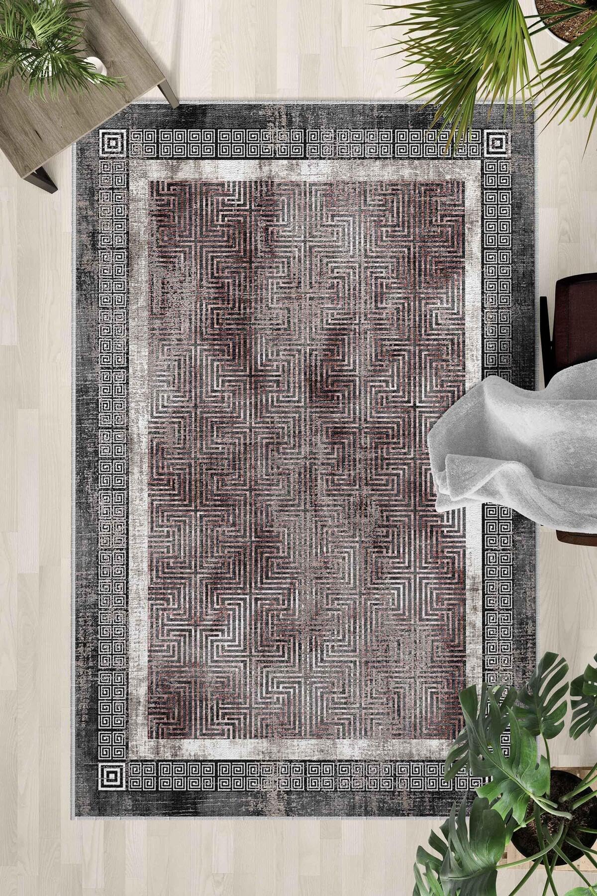 Monnhein Çok Renkli Halı 0046 - Yıkanabilir, Kaymaz Taban, Dijital Baskılı, Leke Tutmaz, İnce Hav, Modern Salon, Oturma Odası, Yatak Odası ve Mutfak için Dekoratif Halı