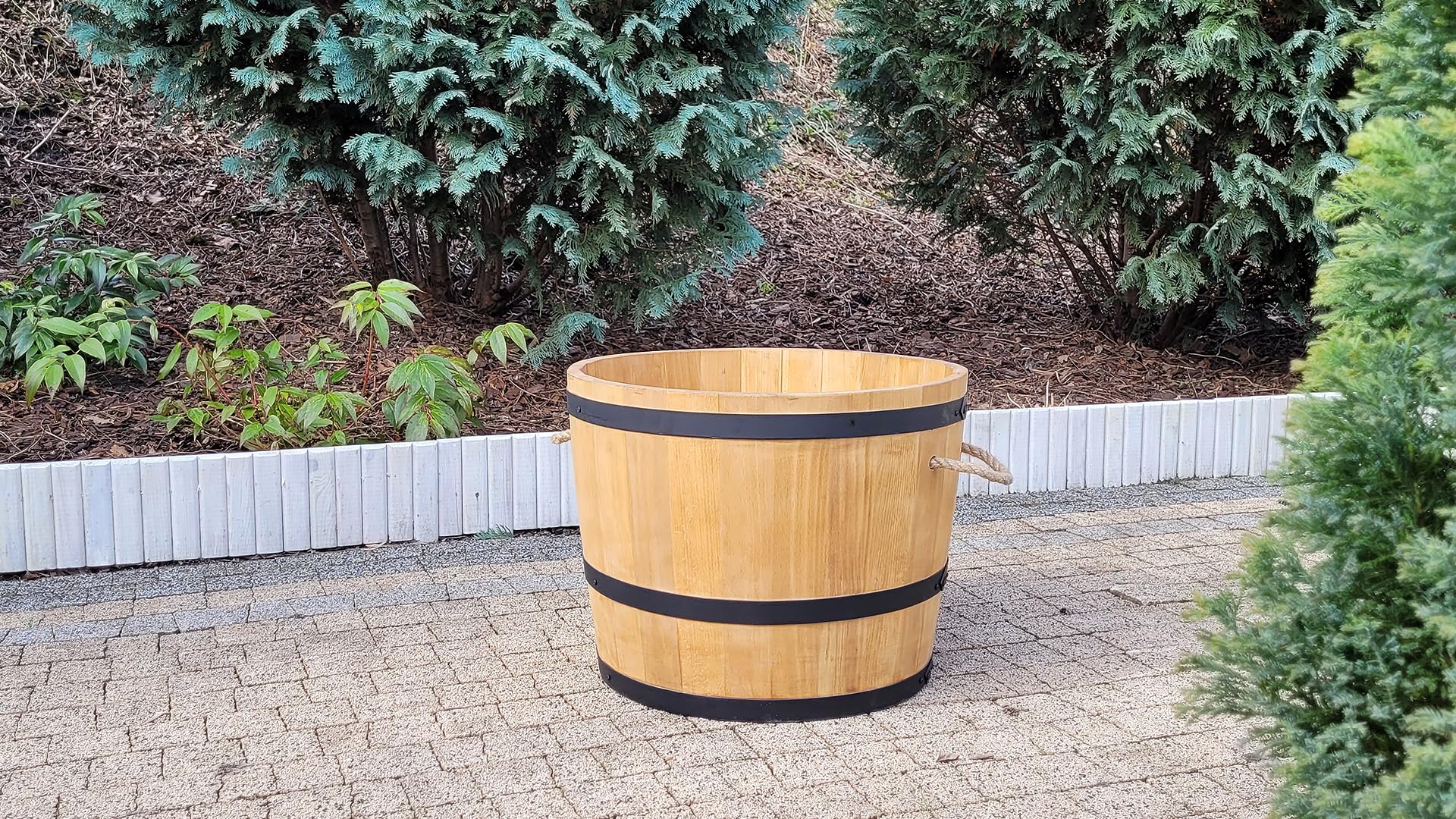 weeco Barile in legno come vaso per fiori, un vaso in legno da mezzo botte 40 x 49 cm.