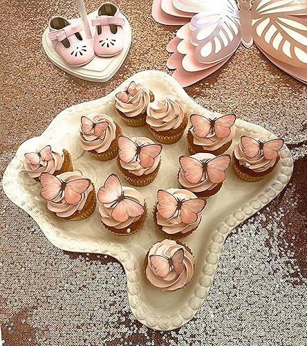 Miniatura 7 de Mariposas de oblea comestible rosa para bodas, cumpleaños, aniversarios, baby shower, fiestas