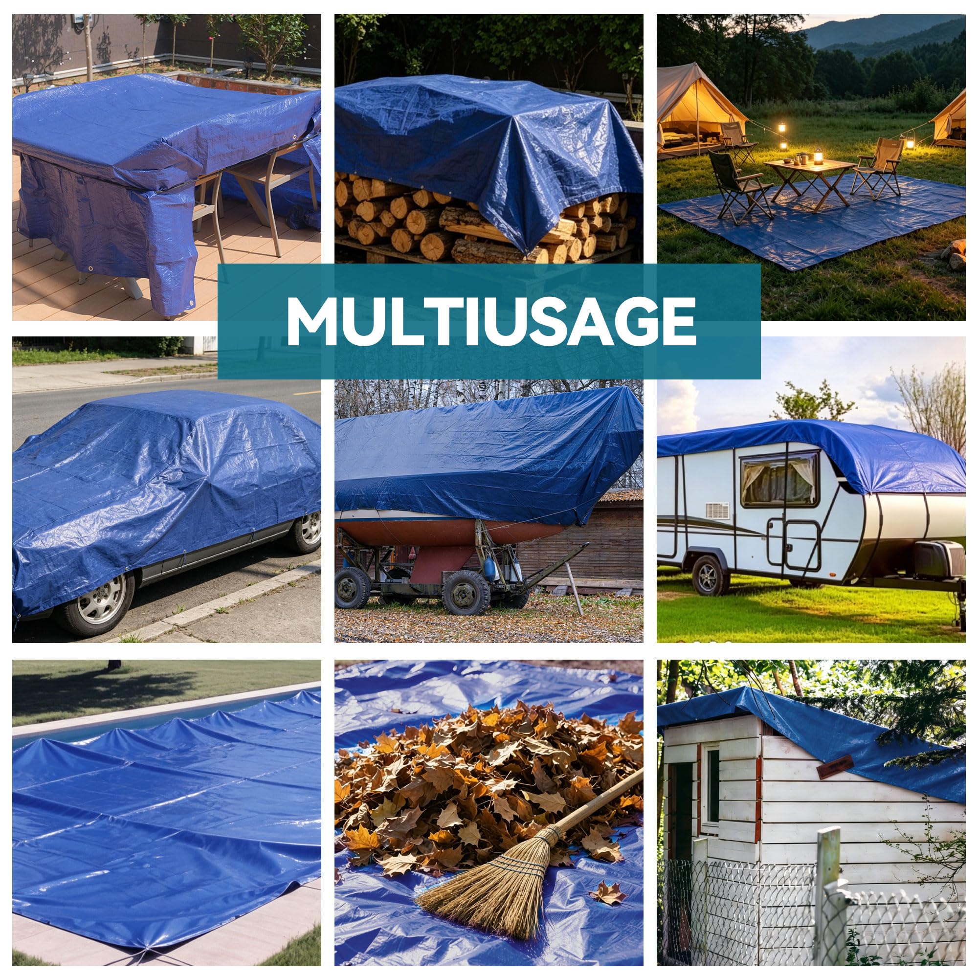 Bâche de Protection Extérieure Bleu – 8 x 10 m, 70 g/m² – Imperméable avec Œillets – pour Jardin, Camping, Bois