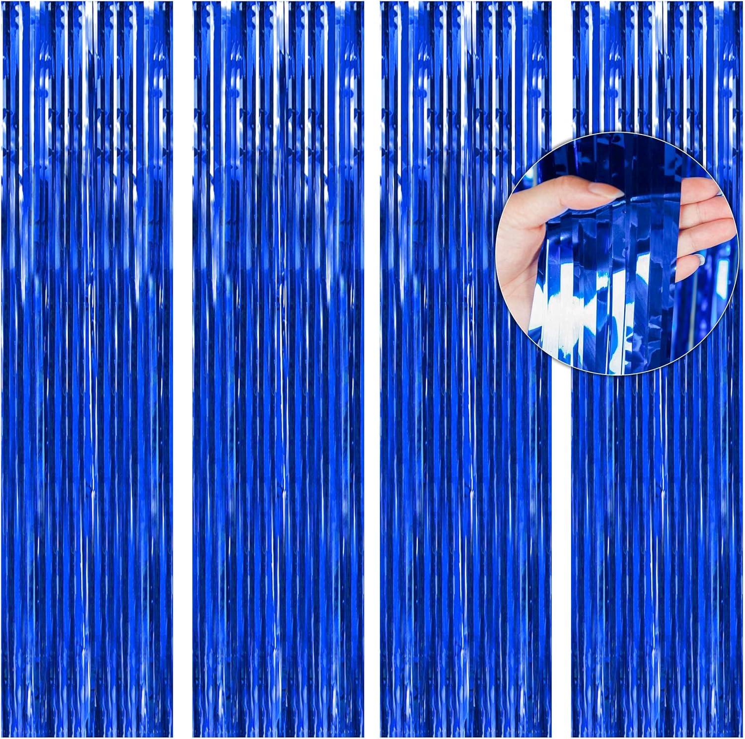 BTSD-home Bundle of 4 Pack 8ft x 3ft Orange Foil Fringe Curtain,4 Pack 8ft x 3ft Aquamarine Foil Fringe Curtain and 4 Pack 8ft x 3ft Blue Foil Fringe Curtain