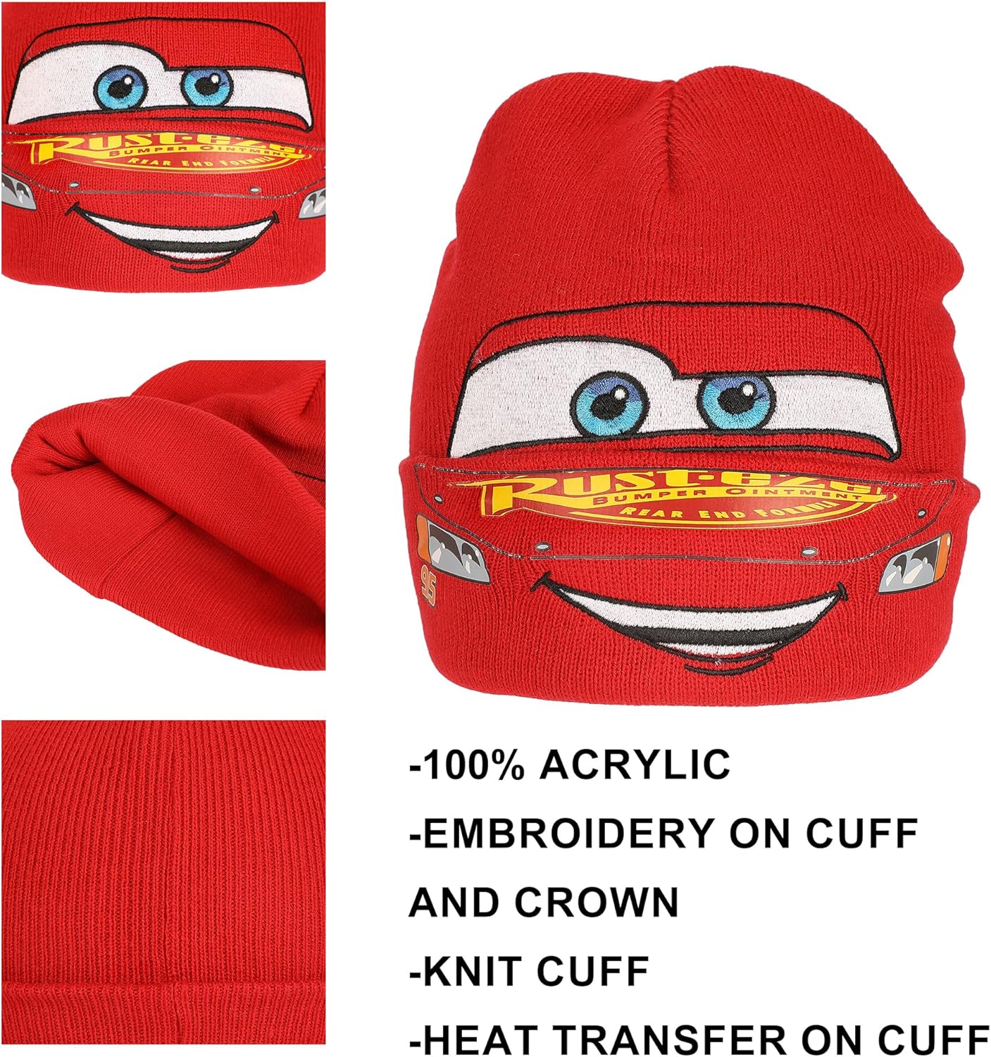 Bioworld Cars Lightning McQueen Big Face Cuff Beanie - Image 2