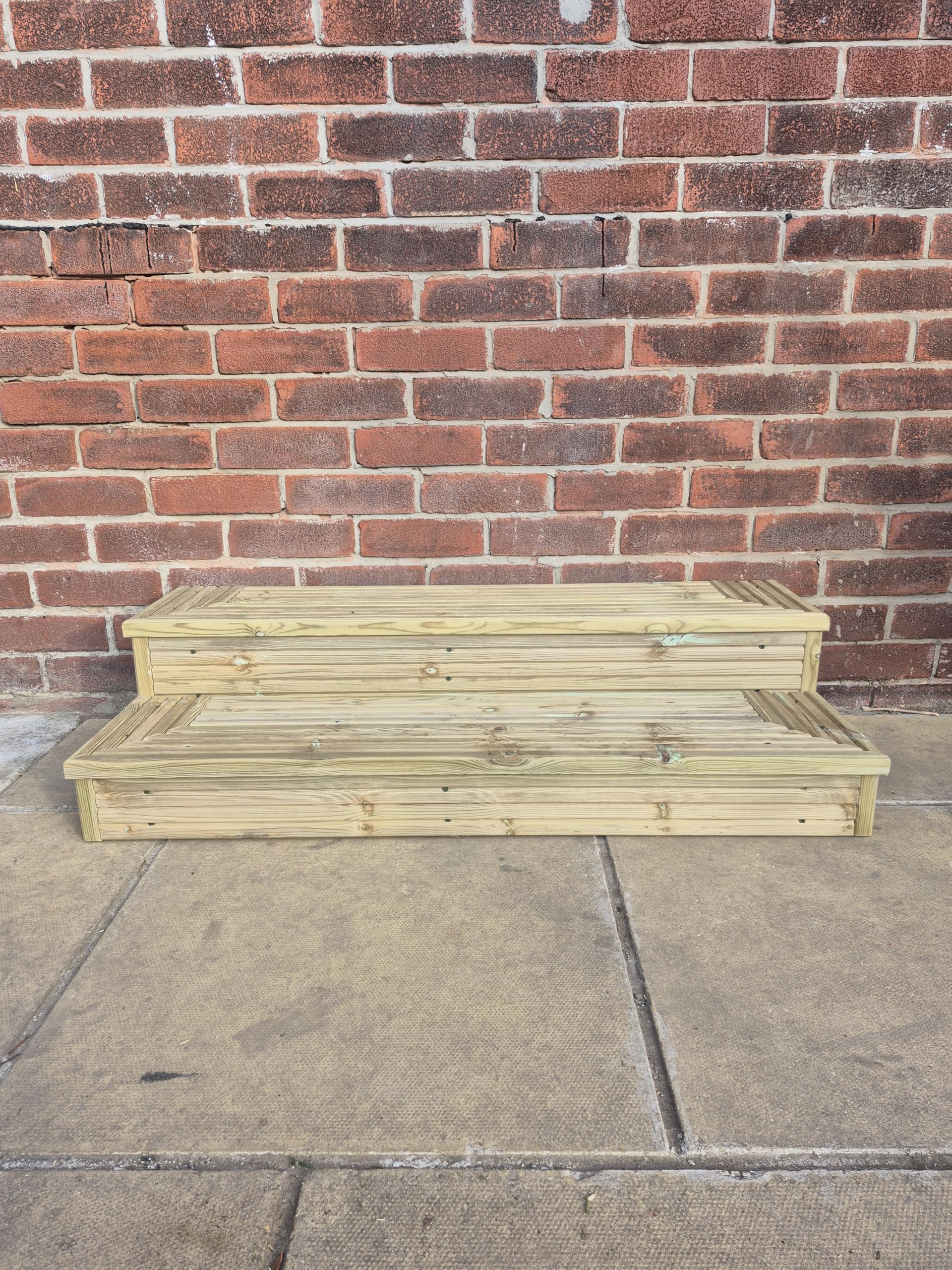 2 Tier Wooden Decking Steps: Sturdy Garden, Patio, Door Steps (Fully Assembled) (30cm Height + 120 cm Length)