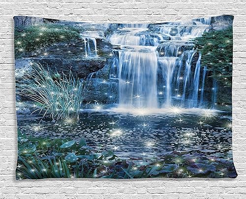 Miniatura 128 de Ambesonne Tapiz hawaiano, Costa Na Pali en la isla de Kauai en Hawái, día soleado, horizonte de montaña, colgante de pared para dormitorio, sala