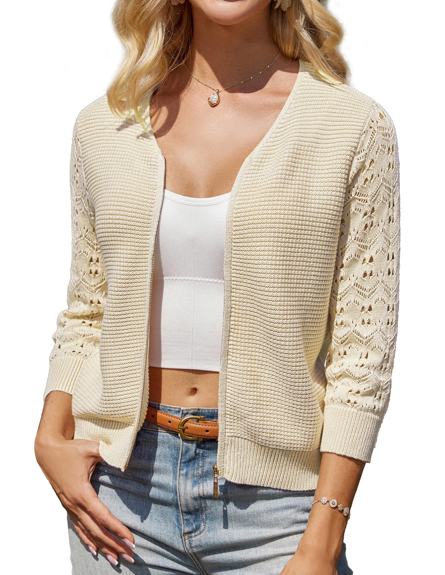 GRACE KARIN Cardigan Corto da Donna con Scollo a Vin Pizzo Patchwork Maniche a 3/4