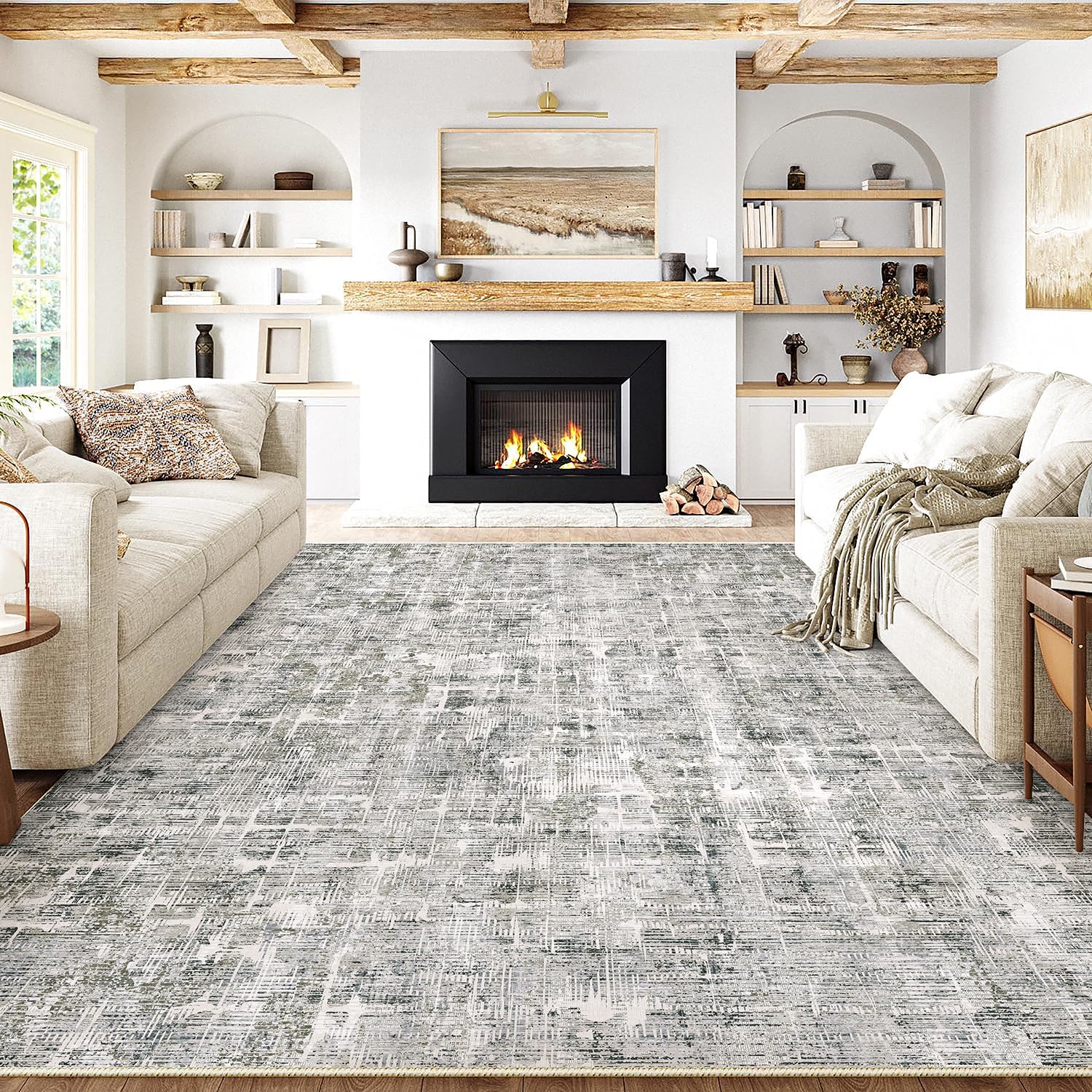 PureCozy Grau Teppich Wohnzimmer 300x400 Schlafzimmer Teppiche Waschbarer rutschfest Boho Abstrakt Carpet Wohnzimmerteppich Esszimmer Büroteppich Groß Kurzflor Weich Carpets