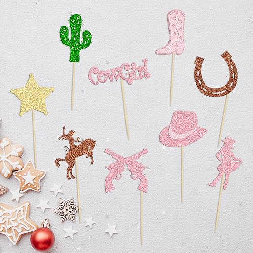 Miniatura 4 de 36 adornos para cupcakes de vaquera, zapatos de caballo con purpurina, cactus, pistola, cupcakes, sombreros de vaquera, botas, decoraciones de
