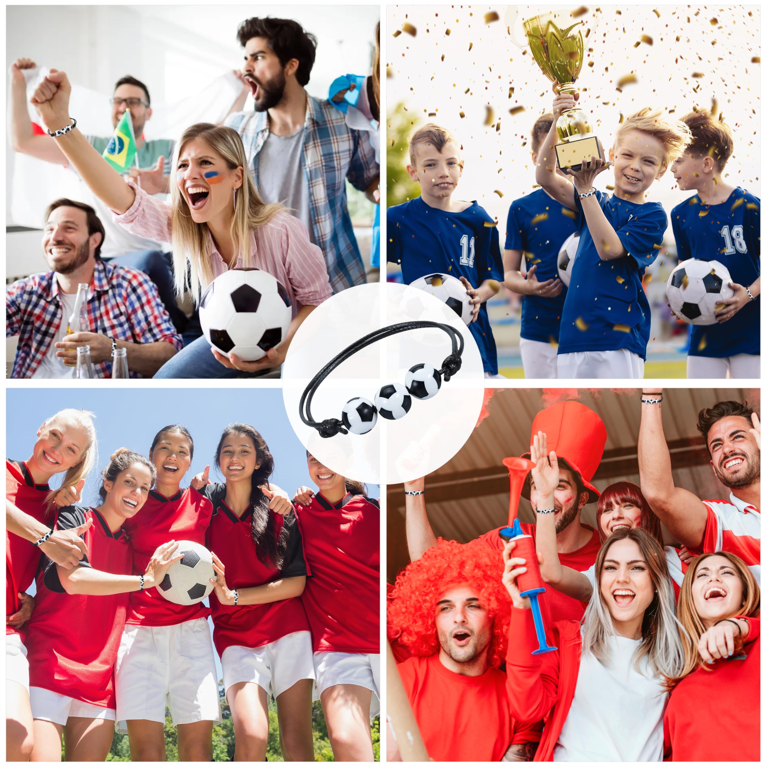 Pulseras de Fútbol Ajustables Pulseras de Tejido de Fútbol Trenzada a Mano Pulseras de Amistad para Niñas Niños Mujeres