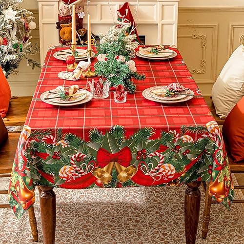 Miniatura 8 de Softalker Mantel rectangular de Navidad  Manteles de mesa de tela de poliéster lavable para comedor, fiestas y decoración de vacaciones, 60 x 84