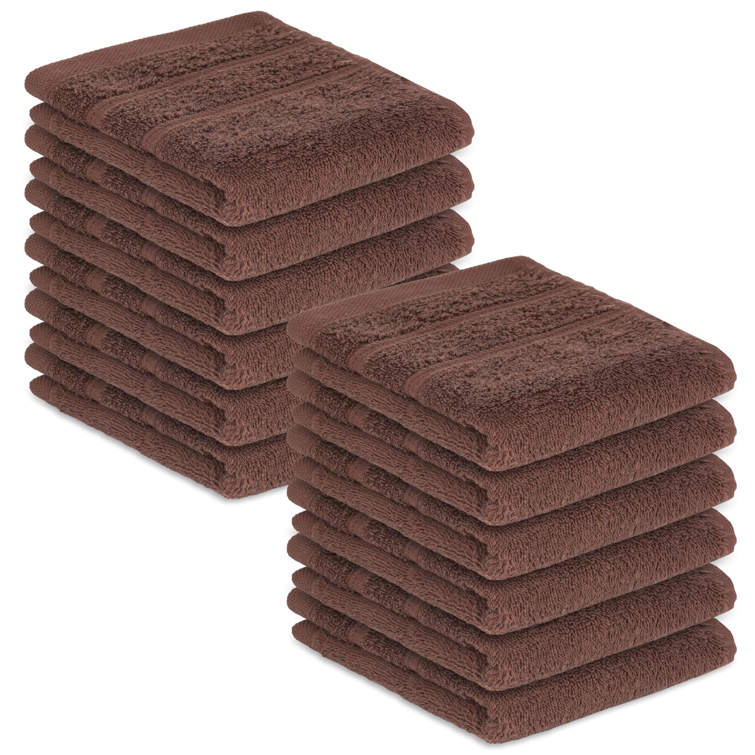 Perefly Washcloth Small Towels Set - 30 X 30 CM - Hand Towels for Bathroom & Gym - Soft & Absorbent - Fast Drying Wash Cloths (Brown, 12 Pack)