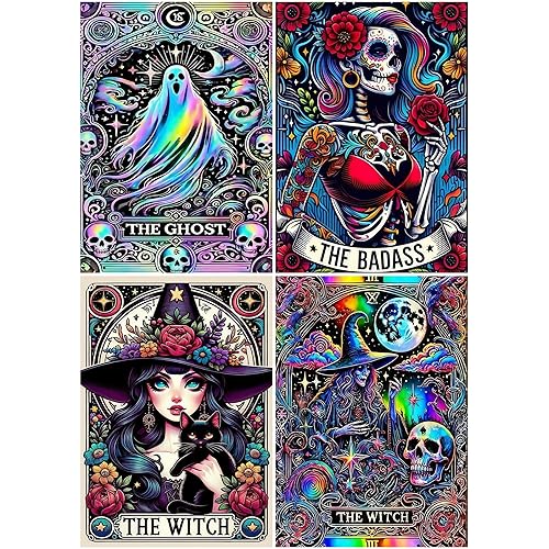 CSZPPQAF 5D Diamond Art Kits for Adults, 4 PCS Ghost Skull Tarot Adult Diamond Painting Kits, DIY Full Drill Gem Art Paint by Diamonds Dots Crafts Kits for Home Decor 9.8x13.7Inch