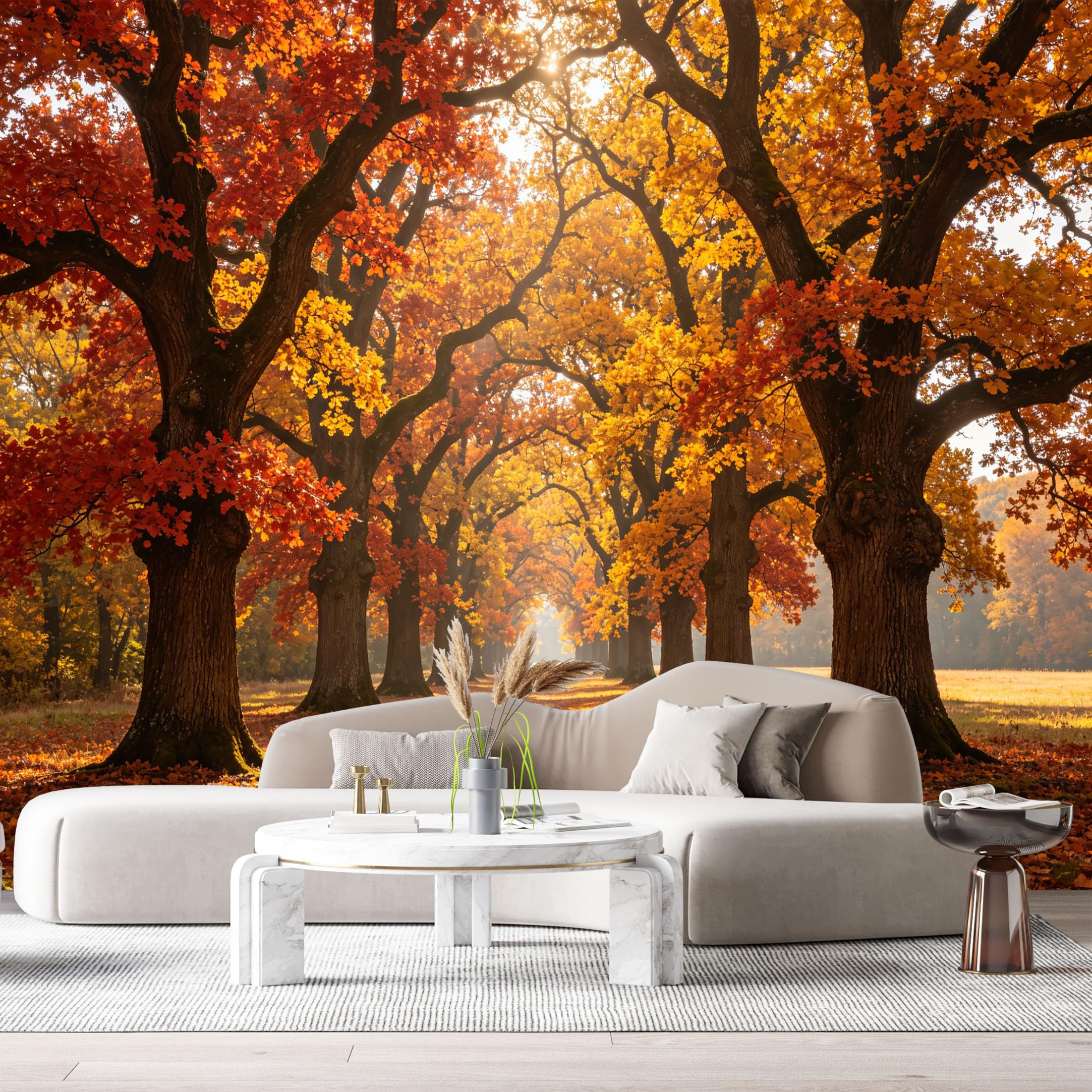 Custom Size Wall Murals Autumn Forest Landscape Golden Oak Trees Sunlit Path SelfAdhesive Wall Fabric Removable Large Wallpaper for Photo Living Room