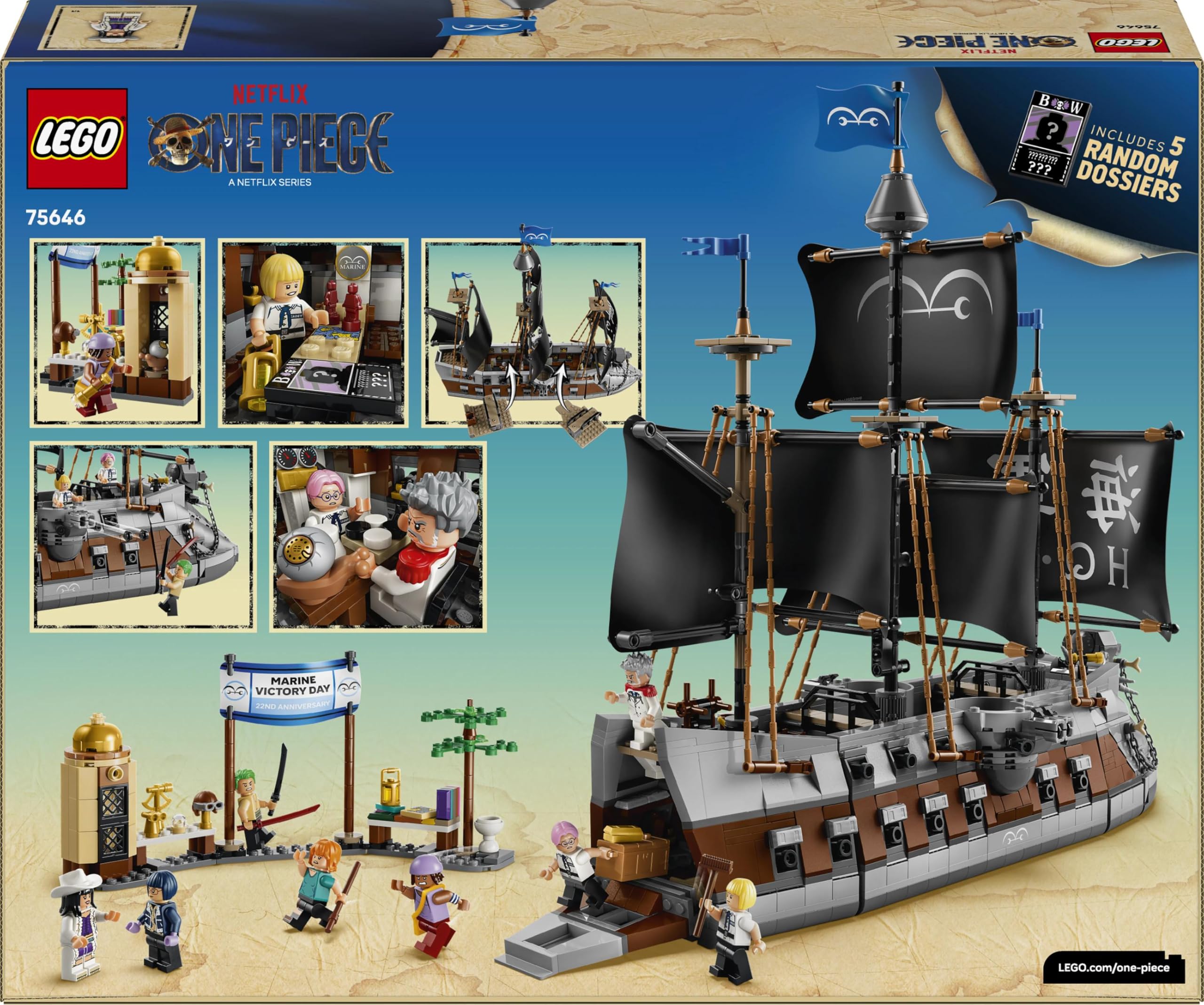 LEGO ONE PIECE Garps Marineschlachtschiff - Boots Modellbau mit 8 Minifiguren inkl. Zoro, Lysop und Nami - Kinderzimmer Deko - Geschenk für Jungen, Mädchen und Fans ab 9 Jahren - 75646