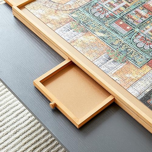 Miniatura 6 de Mesa de rompecabezas de madera con 6 cajones y cubierta, tablero de rompecabezas portátil para adultos, mesa de rompecabezas de 30 x 21 pulgadas,