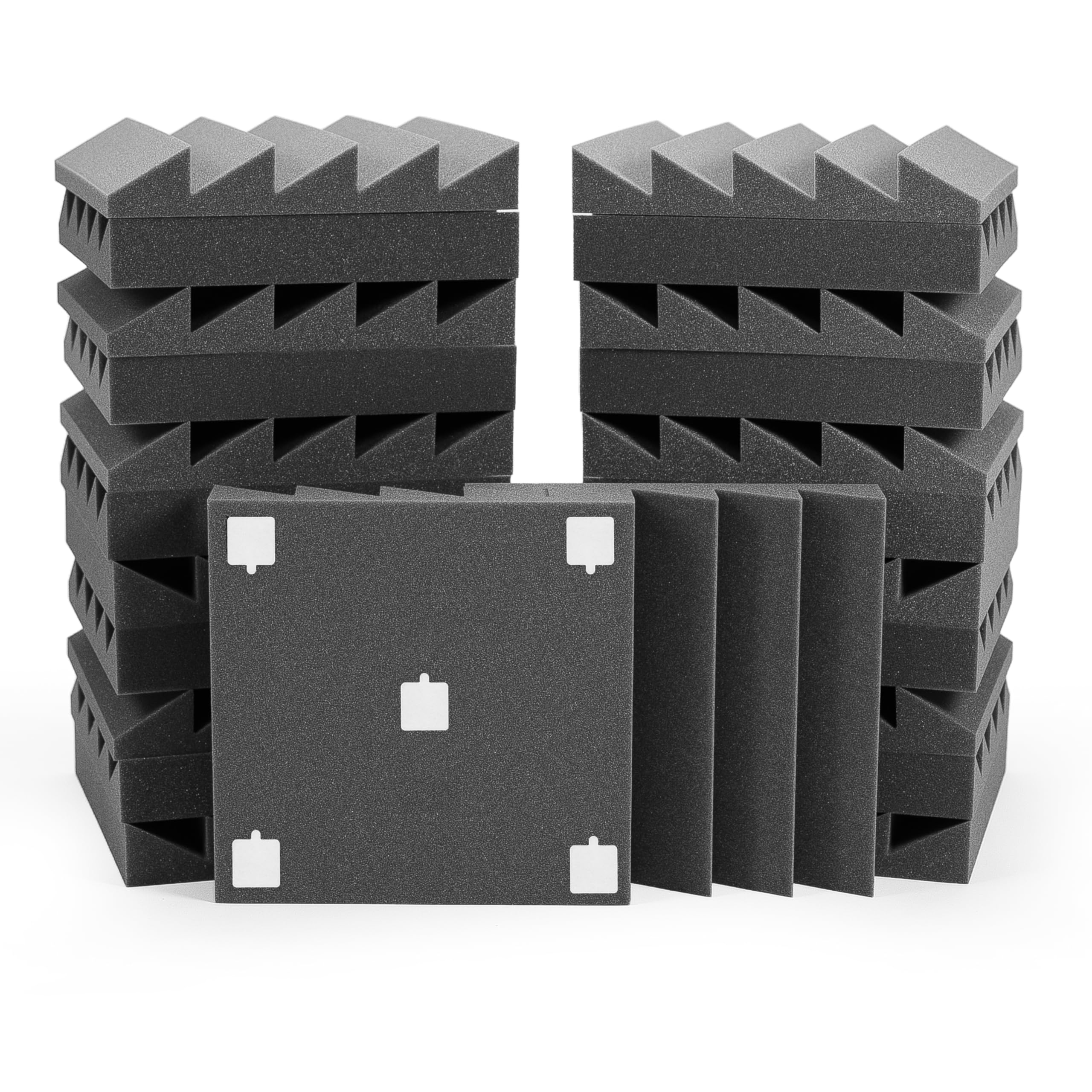 Lot de 24 Panneaux de Mousse Acoustique avec Autocollants, 30x30x5cm, Mousse Anti-bruit Panneaux Acoustiques Ignifuges pour Studios D'enregistrement, Bureaux, Studios de Danse, Streamers