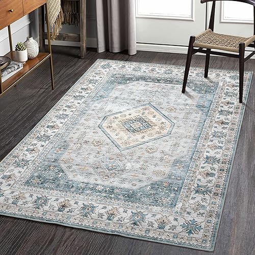 Miniatura 9 de ROYHOME Alfombra para sala de estar, 5 x 7 pies, resistente a las manchas, alfombra vintage antideslizante, lavable a máquina, para dormitorio,