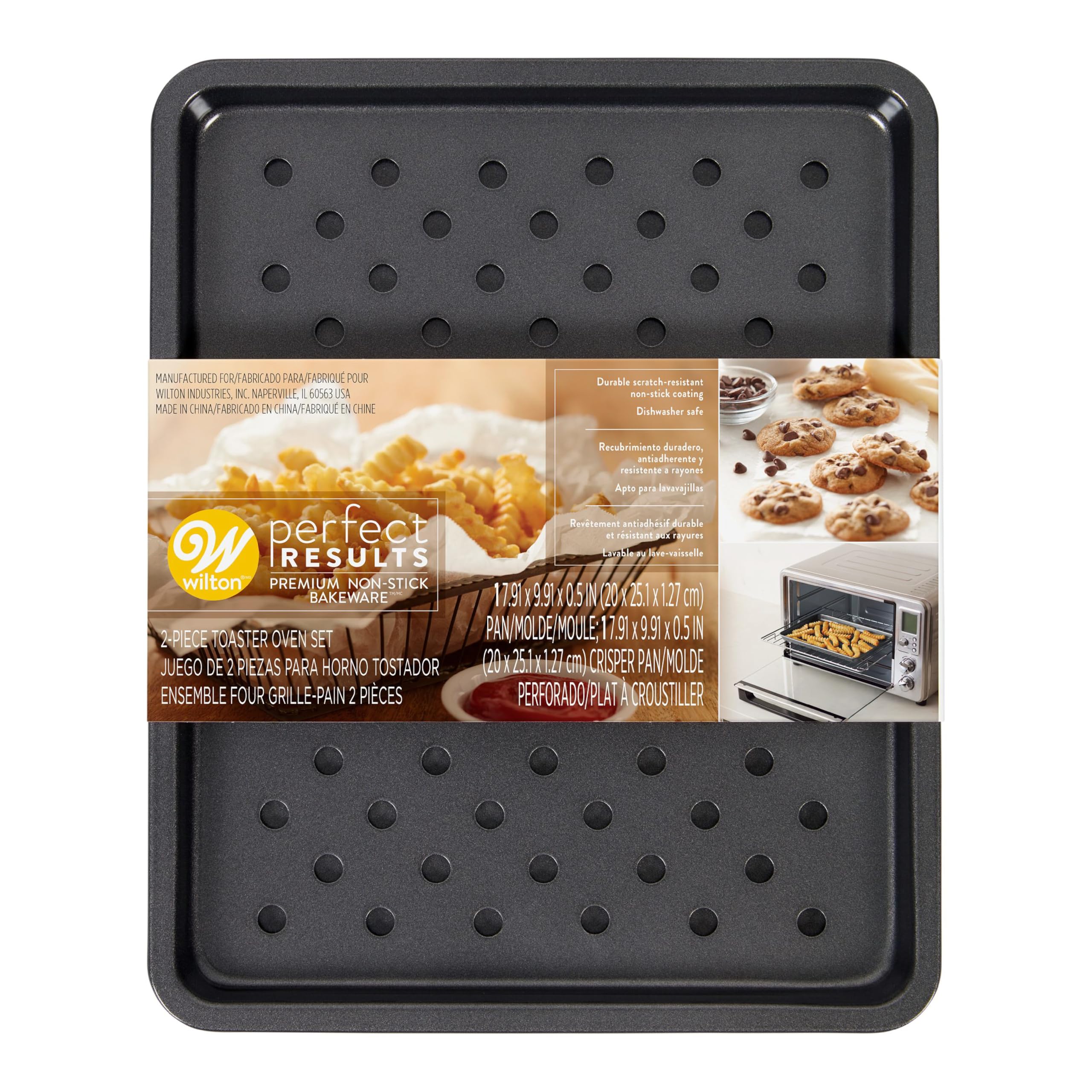 Wilton Perfect Results Toaster Oven Baking Sheet Pan & Crisper Tray, 2-Piece Baking Set, Black, Steel