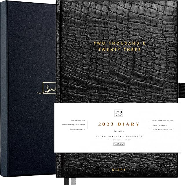 Scribble & Dot® 2023 Diary - A5 Week to View Diary | Runs Jan'23-Dec'23 | A5 Luxury Diary with Tabs, Trackers, Notes & More for Busy Schedules