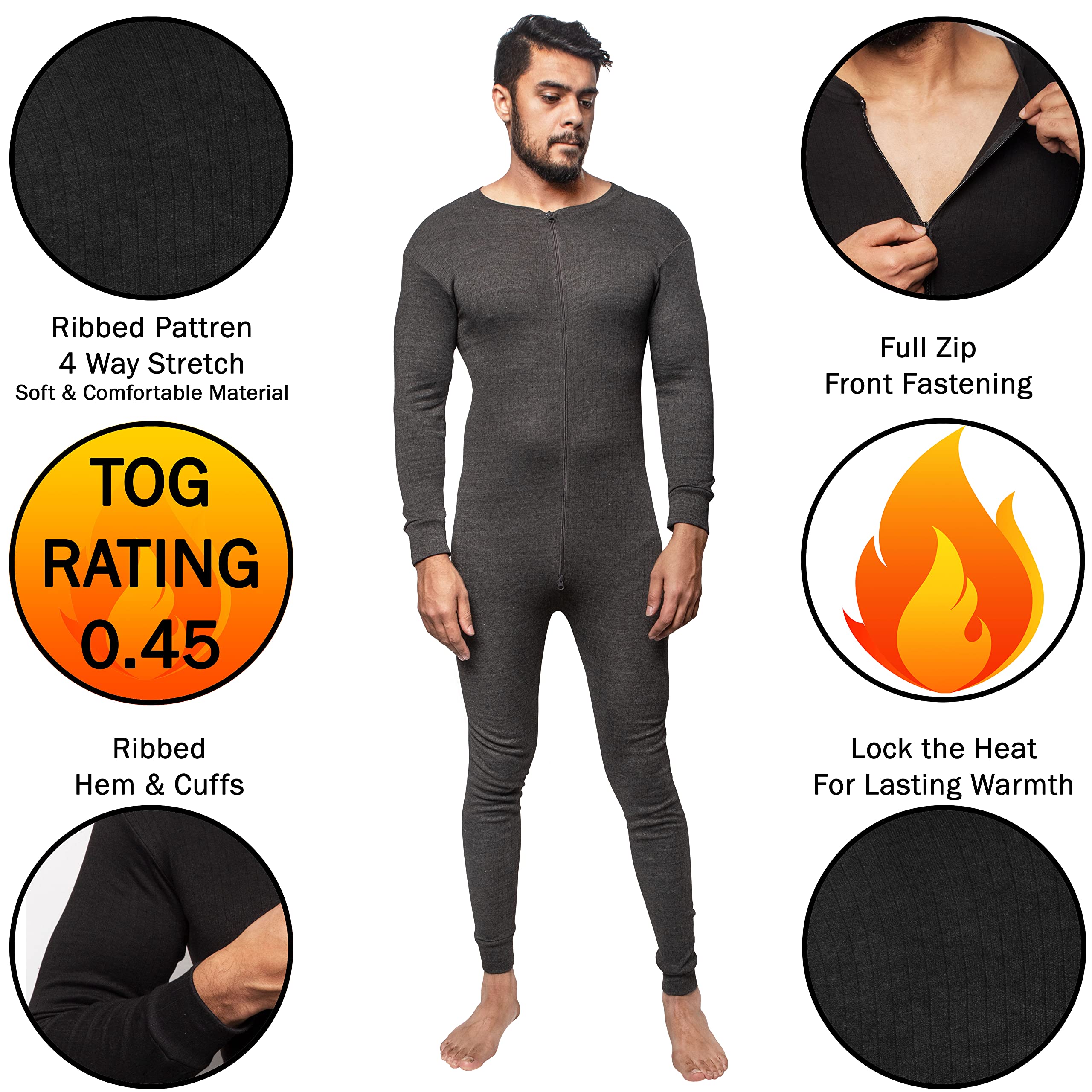 One Piece Thermal Underwear For Men GA COMMUNICATIONS MENS THERMAL ONESIE ALL IN ONE UNDERWEAR SET BASELAYER ZIP BODY SUIT SKI S XXL[Black,S Thermal One Piece