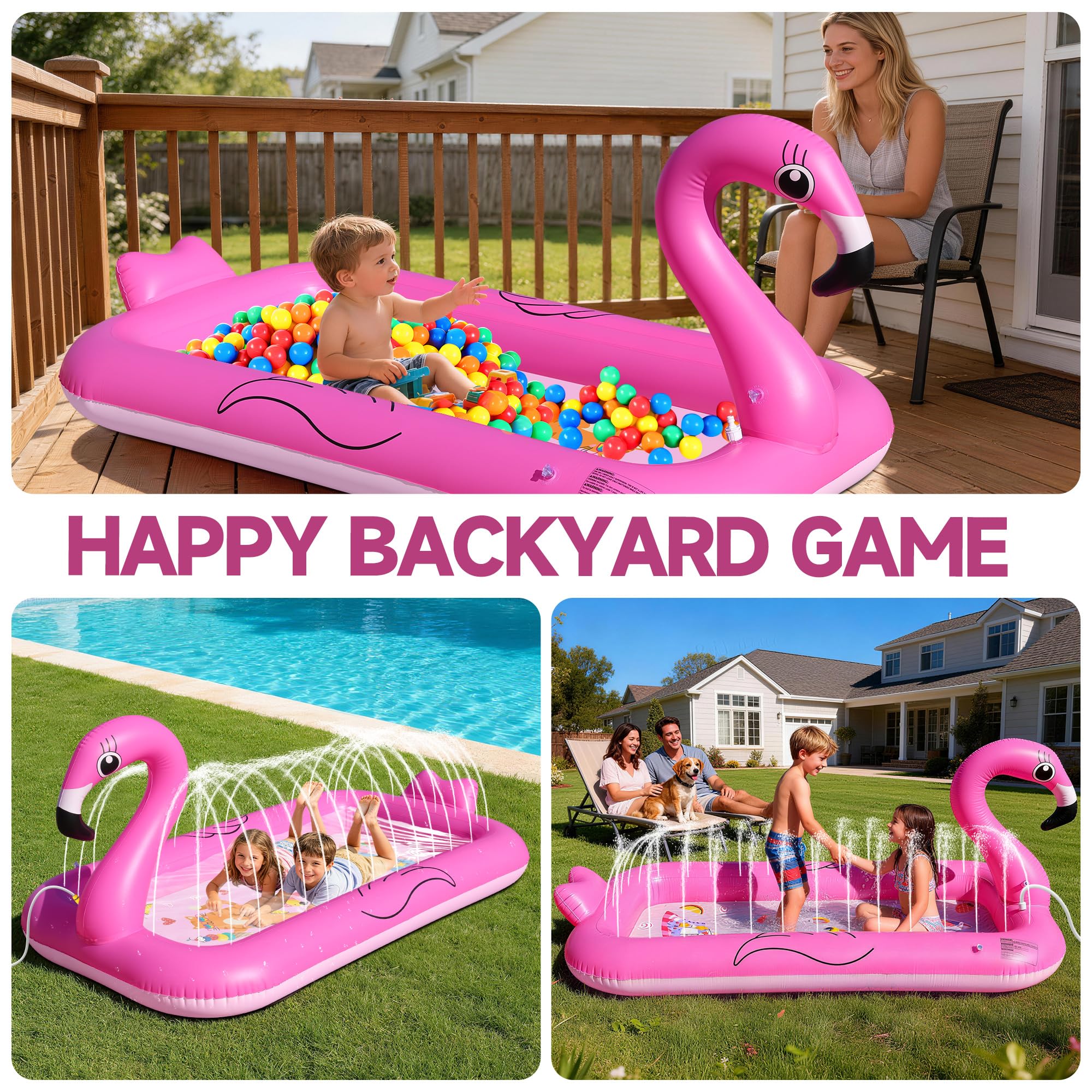 KingSom Tapis de Jeu d'eau Enfants, Flamant Jeux d'eau Enfant Extérieur Épaissi, Tapis Aquatique Antidérapant, Jeux Exterieur Piscine pour l’été, Tapis d'eau Gonflable, Splash Jouet d'eau pour Jardin