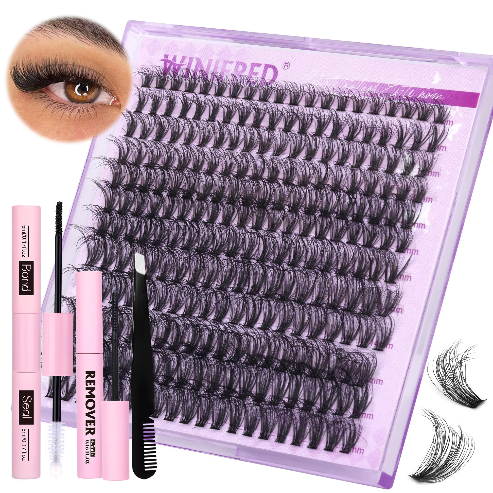 Lash Clusters Kit Lash Extension Kit Wispy 8-16mm Natural Lashes Clusters 240pcs Eyelash Extension Clusters 30D Individual Lashes with Lash Bond and Seal Lash Remover Lash Tweezers by Winifred