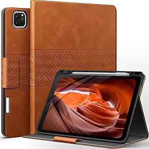 auaua iPad Pro 12.9 2022 case, 6th/5th/4th/3rd Generation Stand Cover with Pencil Holder, Auto Sleep/Wake, Vegan Leather (...