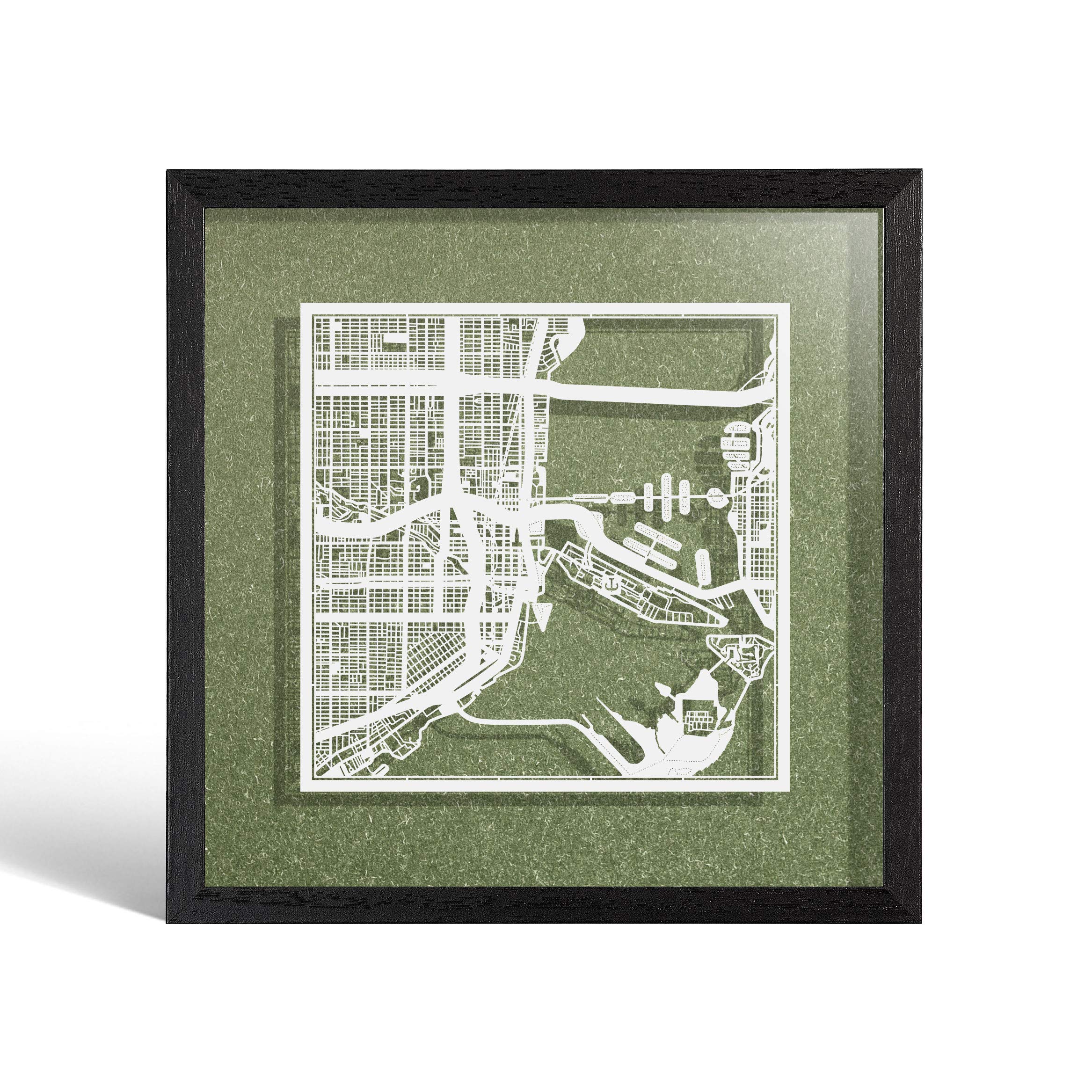 O3 DESIGN STUDIO Miami Paper Cut Map framed, White map, Black frame, 9x9 inches, Gift Boxed, 4 background color, self-changing, Paper Art โ image 1