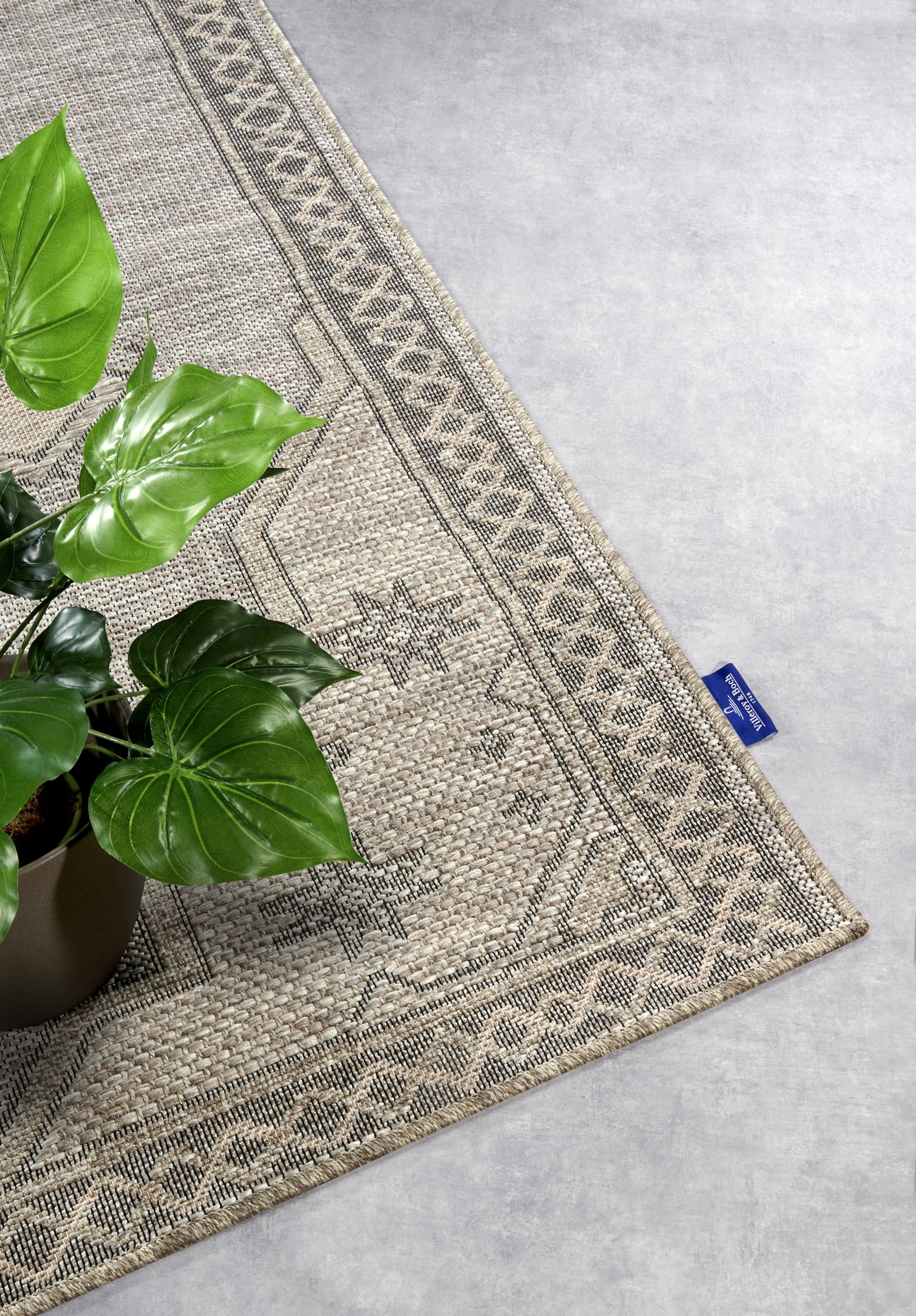 Villeroy & Boch Robert Tappeto moderno per interni ed esterni, in tessuto piatto, boho, etnico, ecologico, resistente alle intemperie e ai raggi UV, per balcone, terrazza, giardino, marrone naturale,